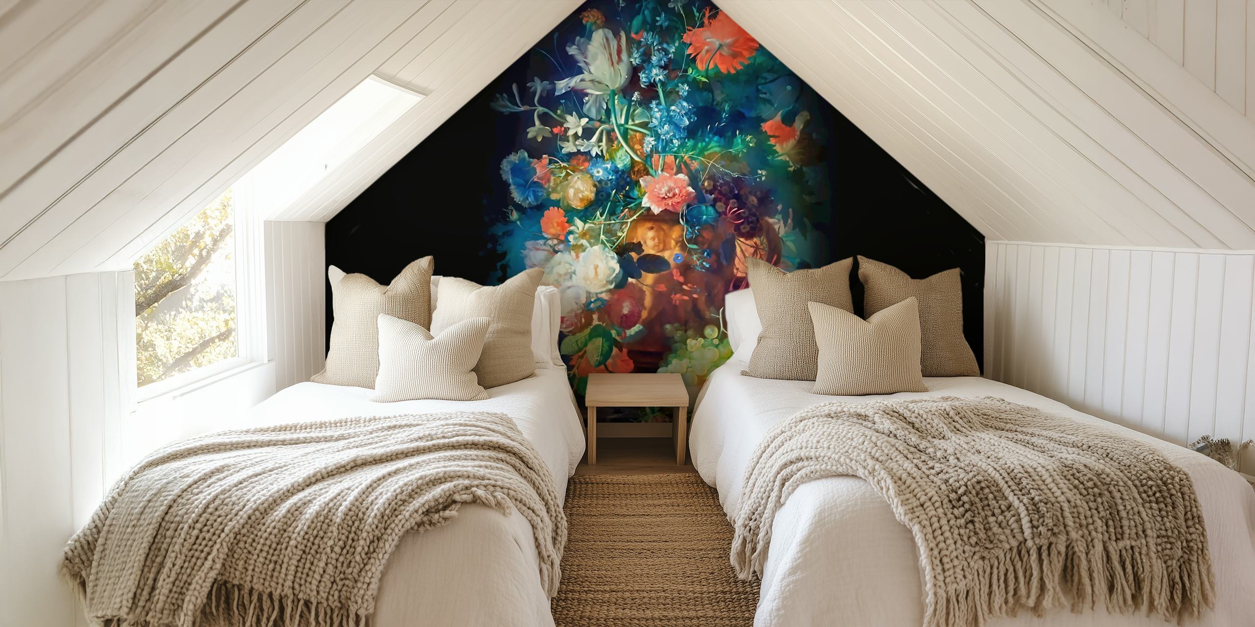 Colorful floral wallpaper in a room setting