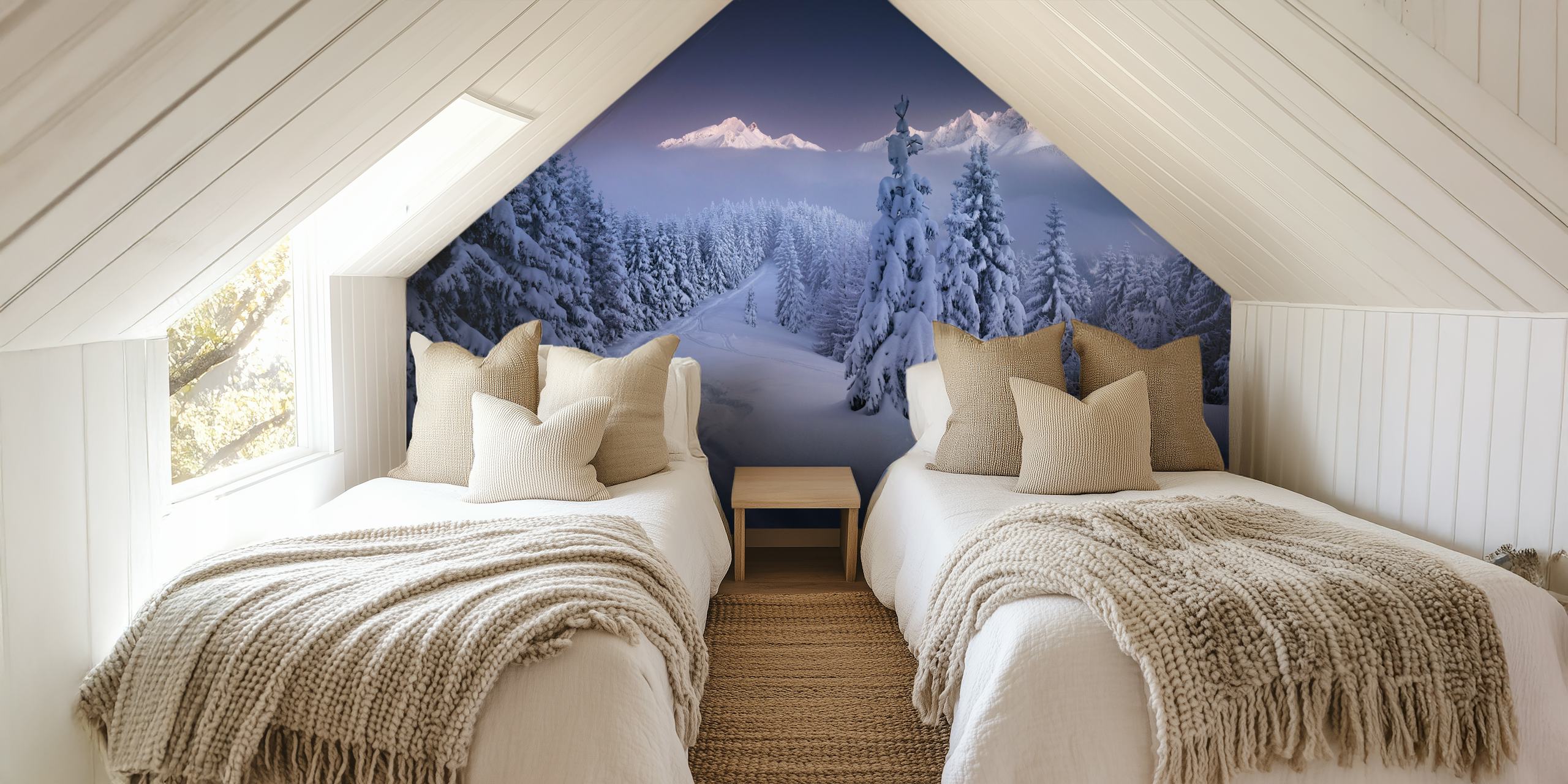Papel pintado paisaje invernal en una habitación