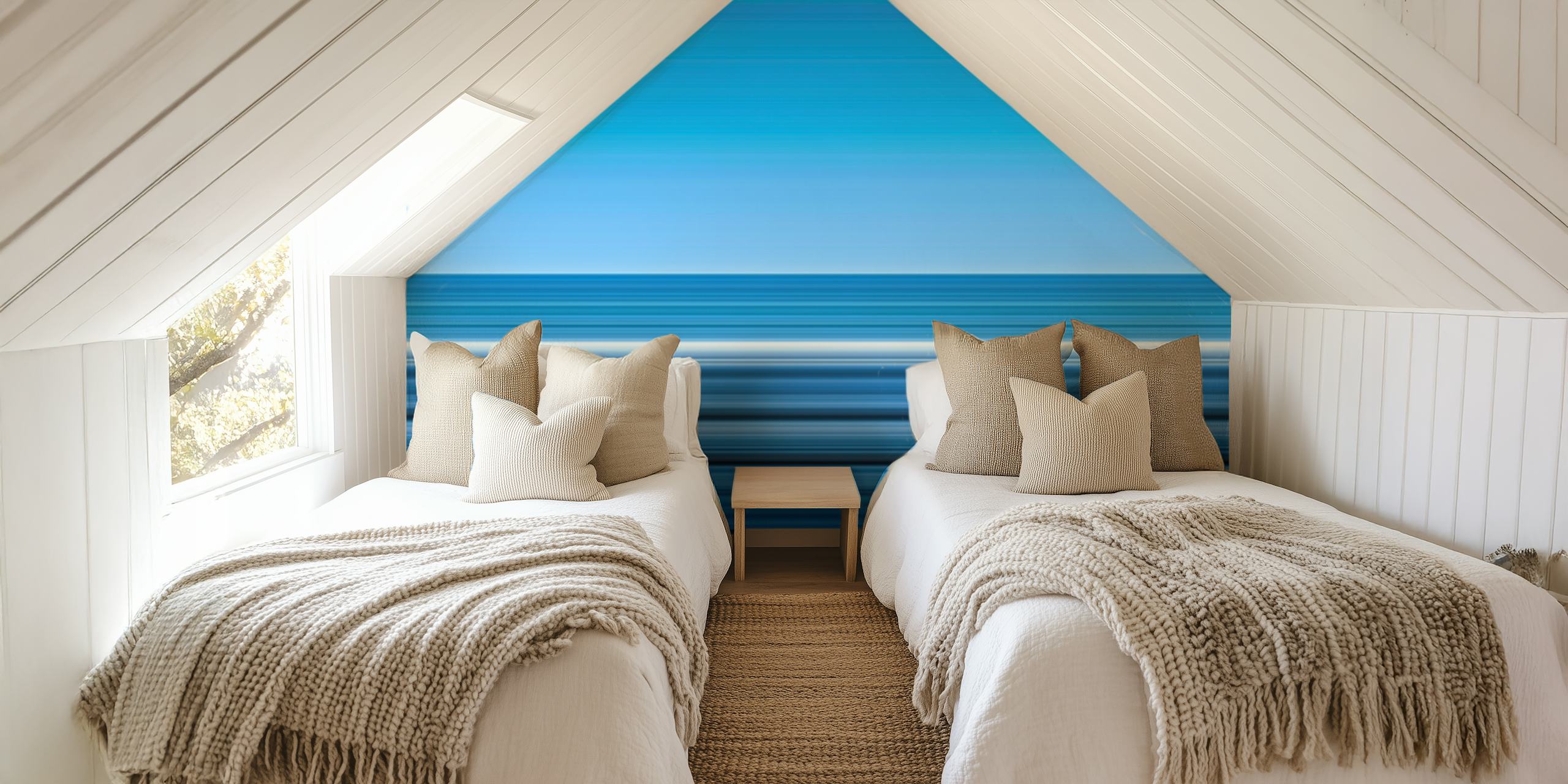 Abstract Linje Cas Abao Beach wall mural depicting serene blue horizontal stripes.