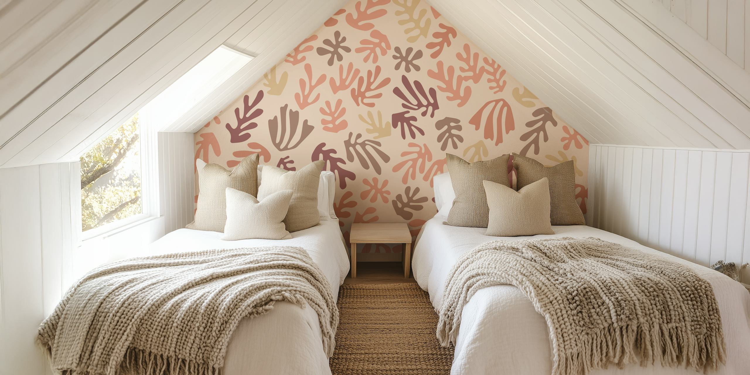 Matisse Quartz Rose abstract botanical wall mural with rose-tinted patterns