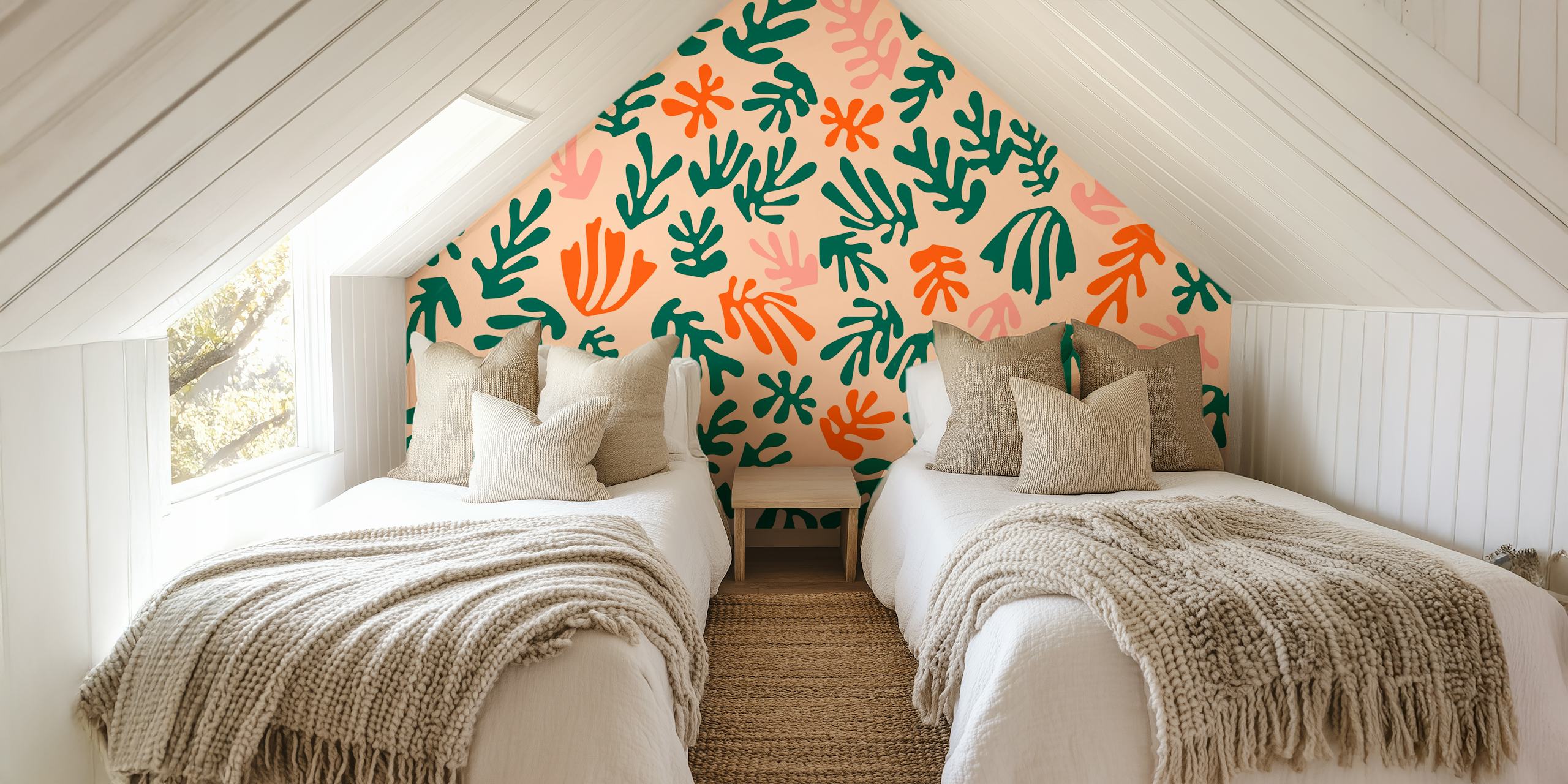 Picture depicting the vibrant Abstract Matisse Orange wallpaper design