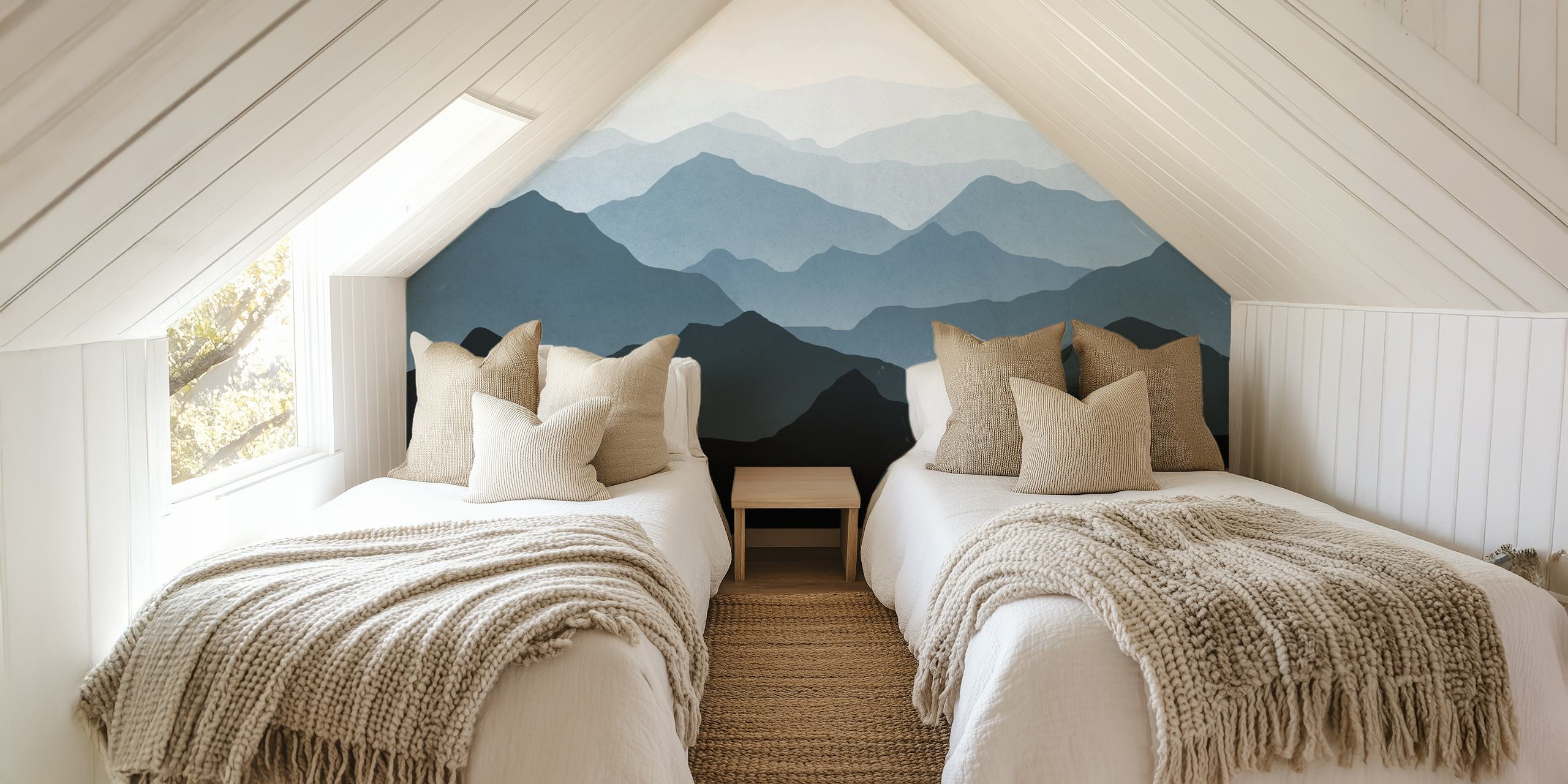 Blue mountains II wallpaper displayed in a room