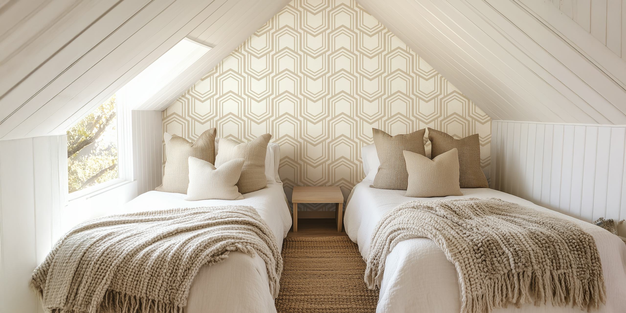 Beige hexagonal geometric pattern wallpaper