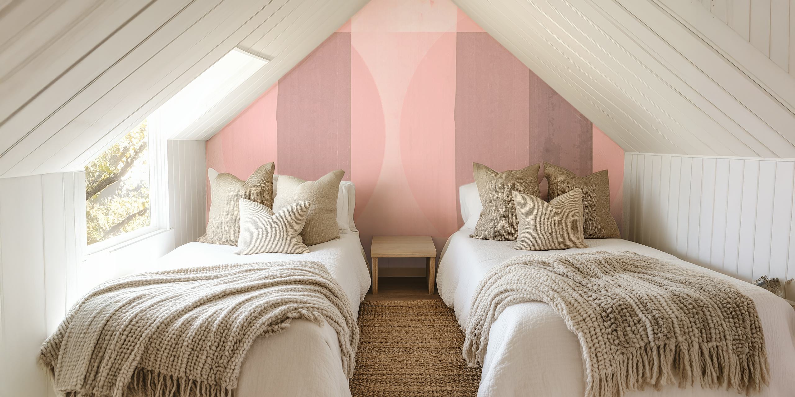 Pastel-colored geometric shapes wall mural with mid-century Bauhaus inspiration