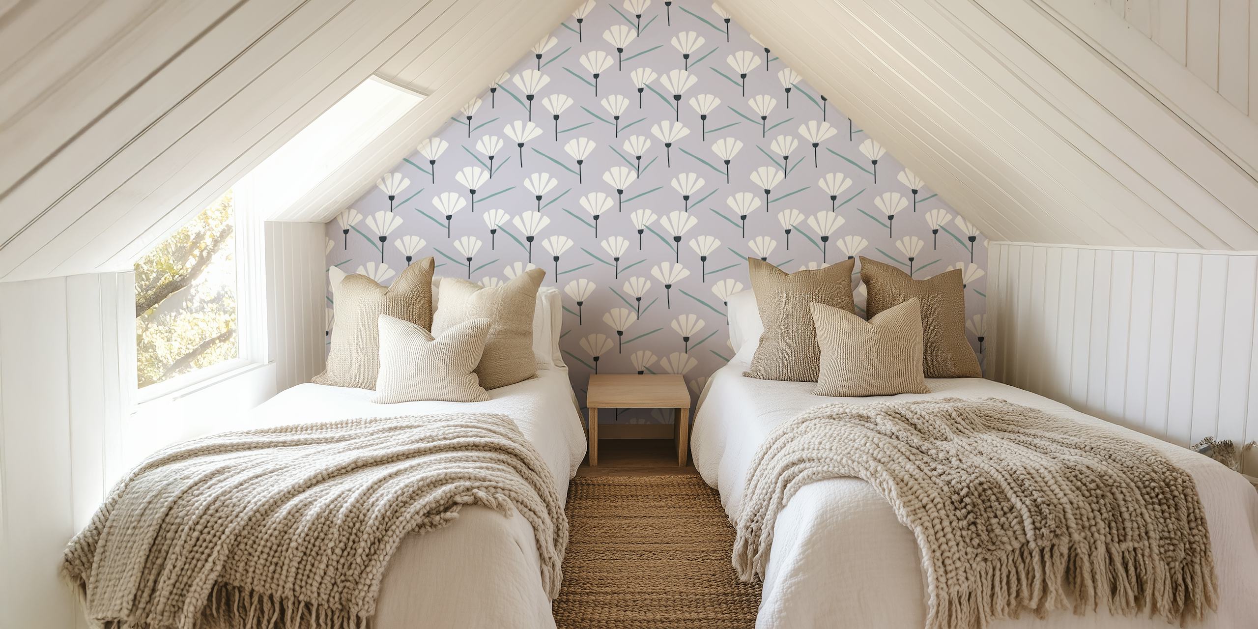 Lilac minimal floral wallpaper in a room