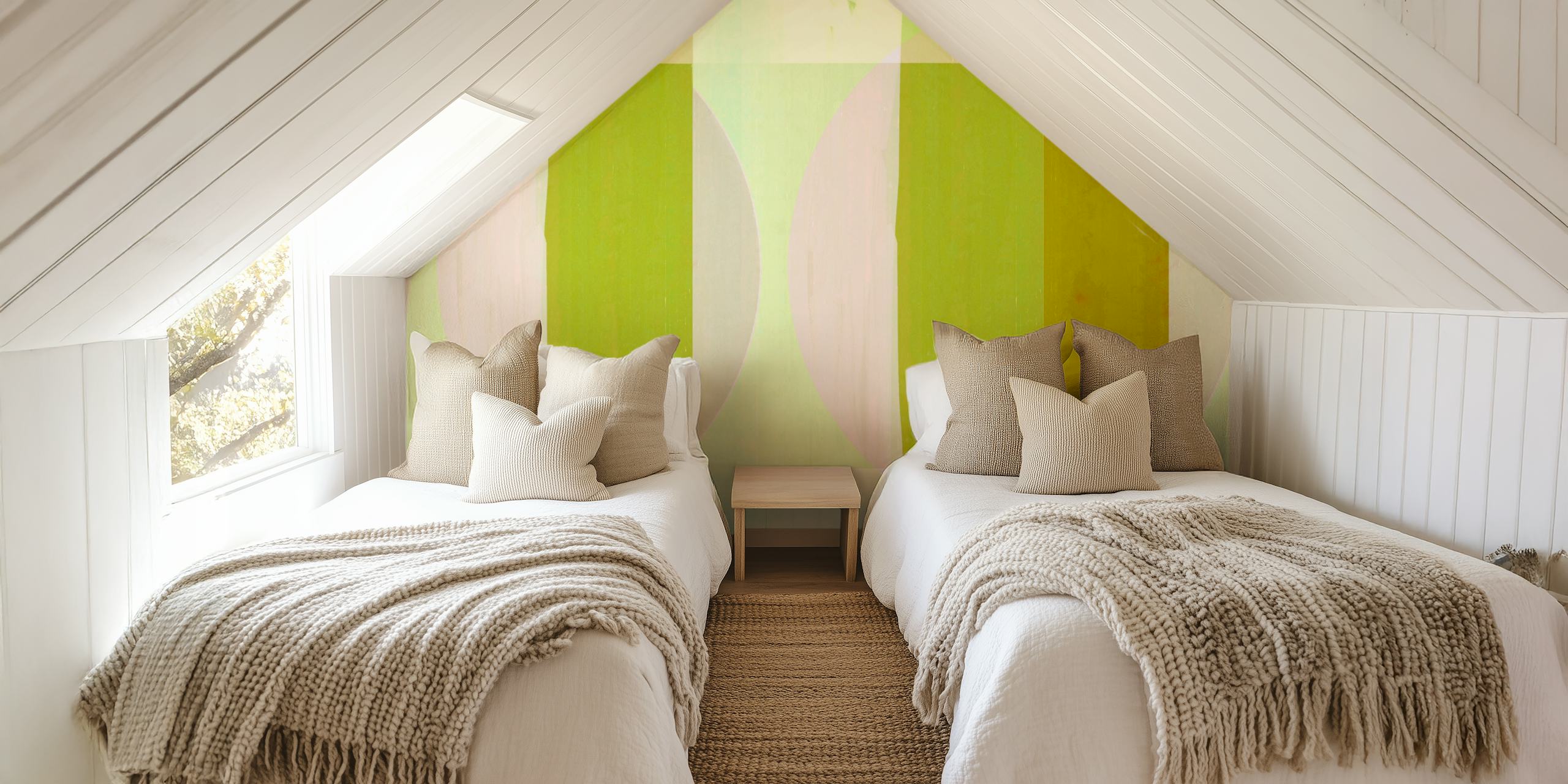 Geometric patterns in soft green and pastel colors wallpaper