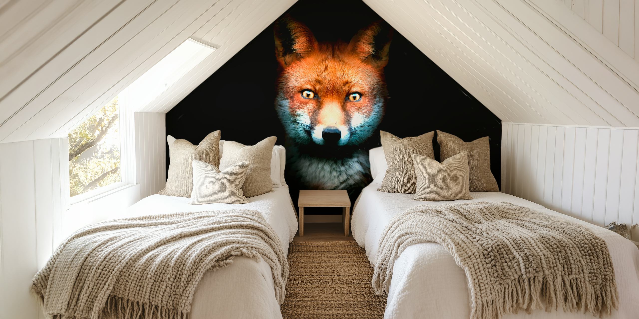 Intense fox gaze wall mural on black background