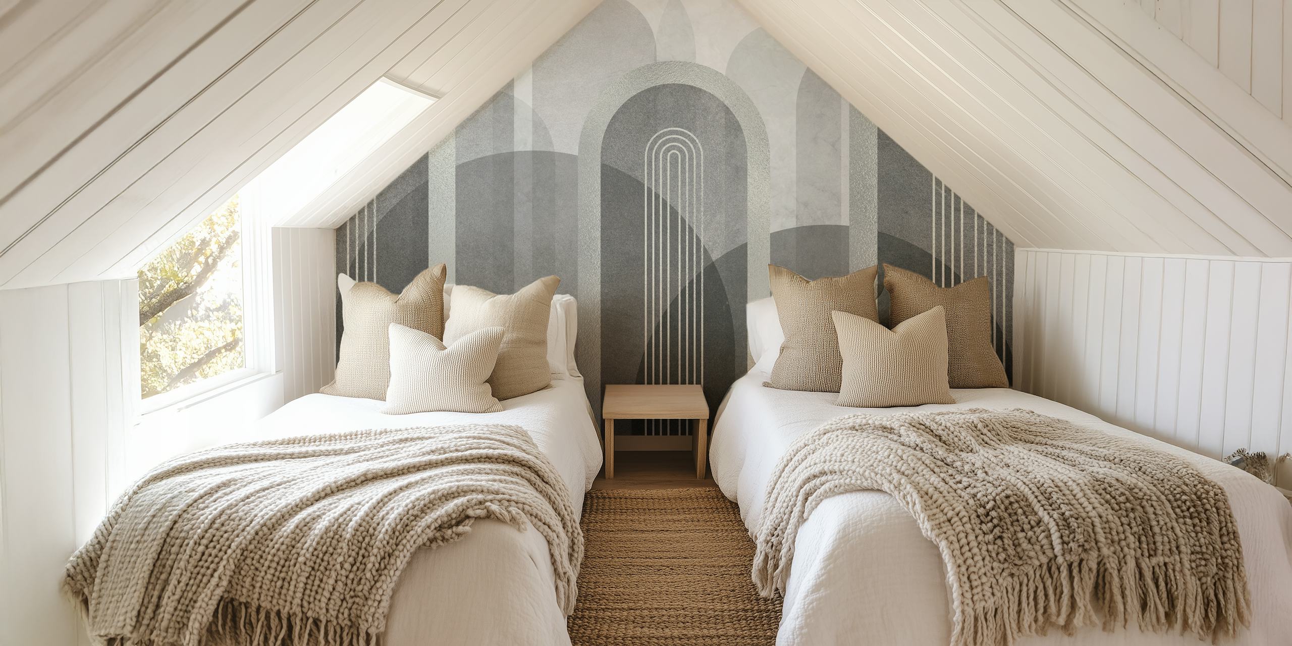 Mid-century arches grey and silver wallpaper design