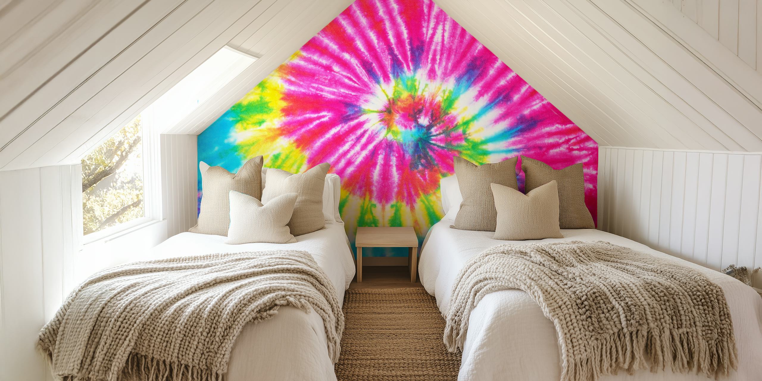 Papier peint mural à sticker de tourbillon tie-dye arc-en-ciel coloré