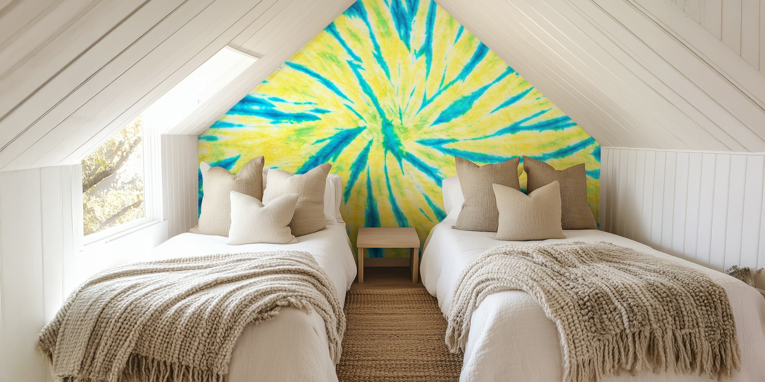 Tie dye wallpaper featuring yellow and blue spiral patterns