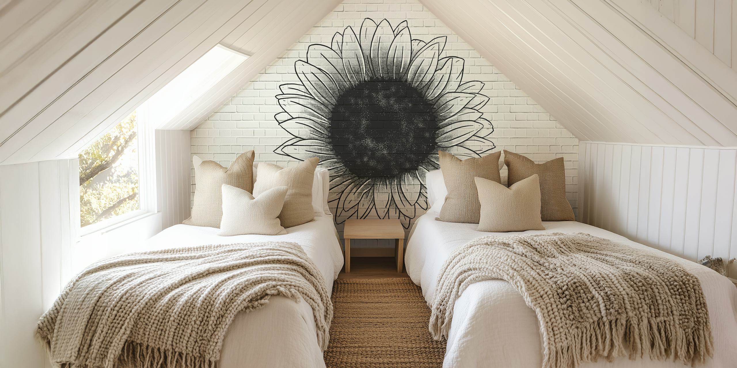 Papel de parede Sunflower graffiti em um quarto