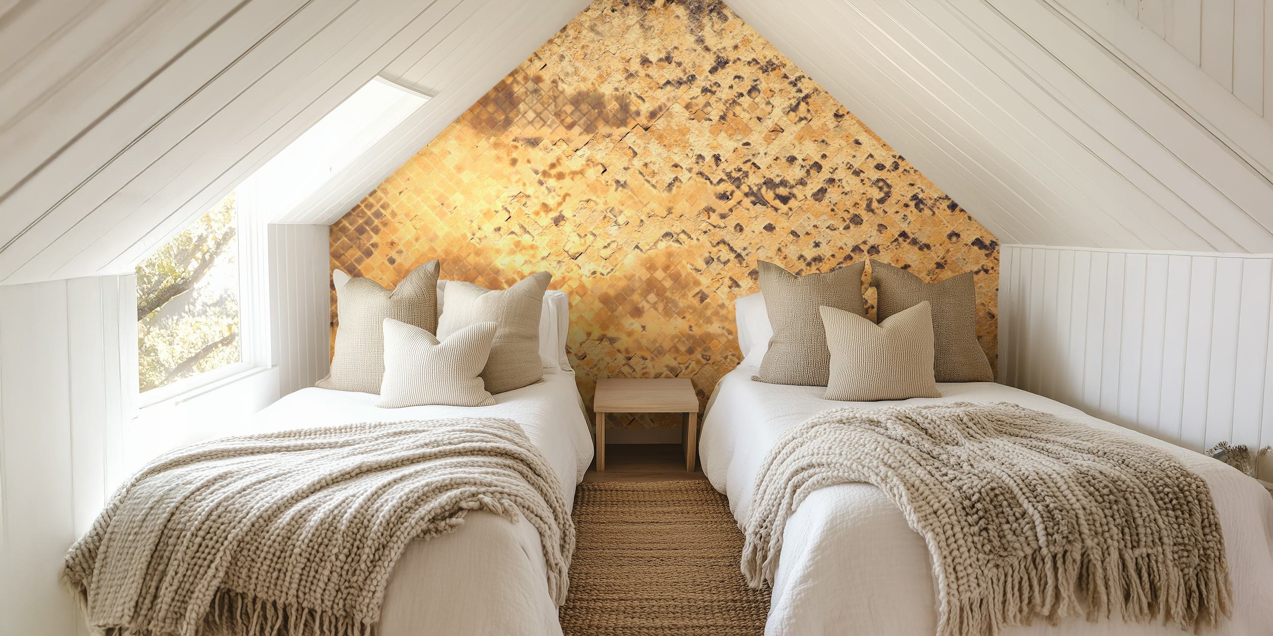 Textured mosaic pattern in beige and gold tones wallpaper