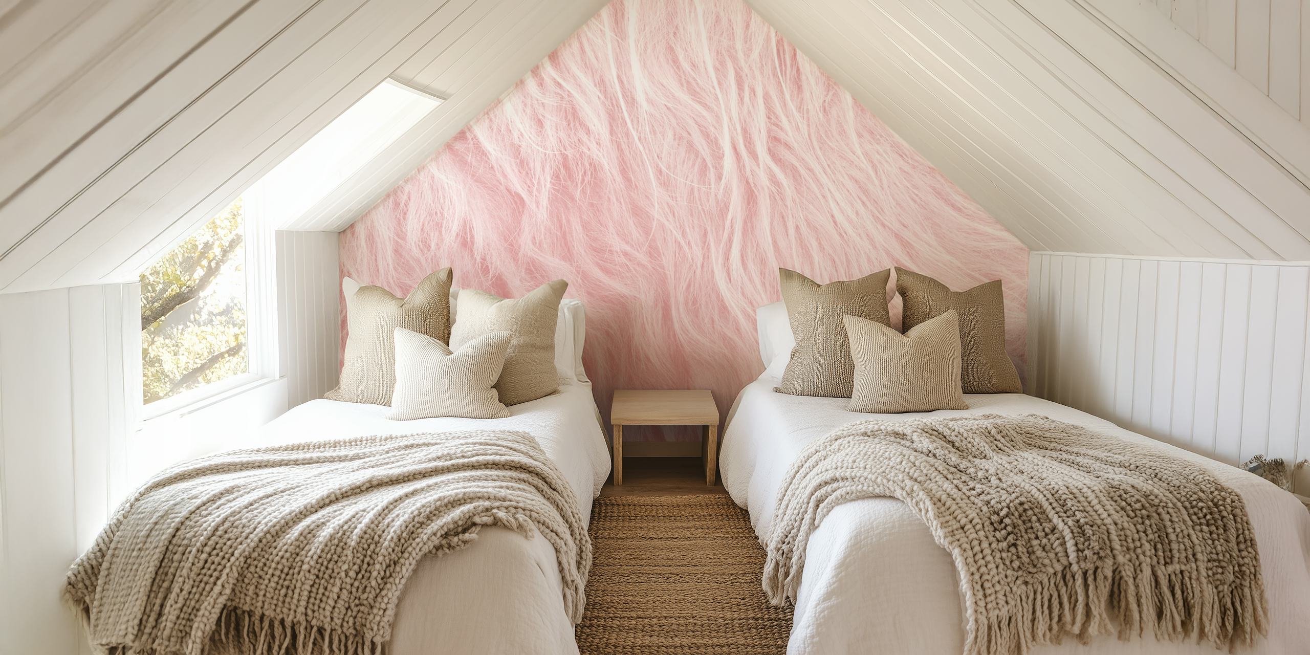 Textured blush faux fur wallpaper in soft pink tones