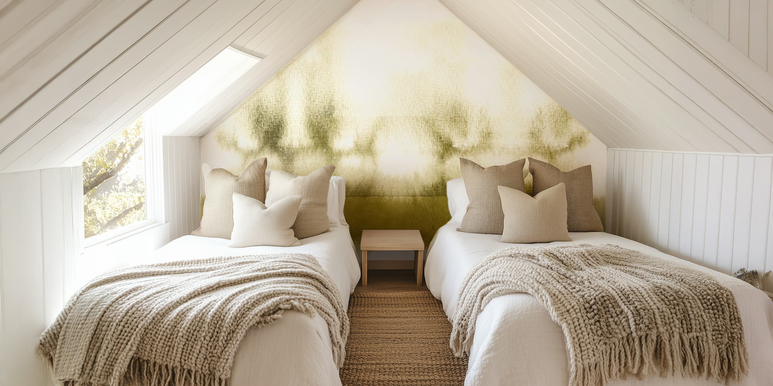 Vihreä vesiväriseinä näyttelyssä huoneessa