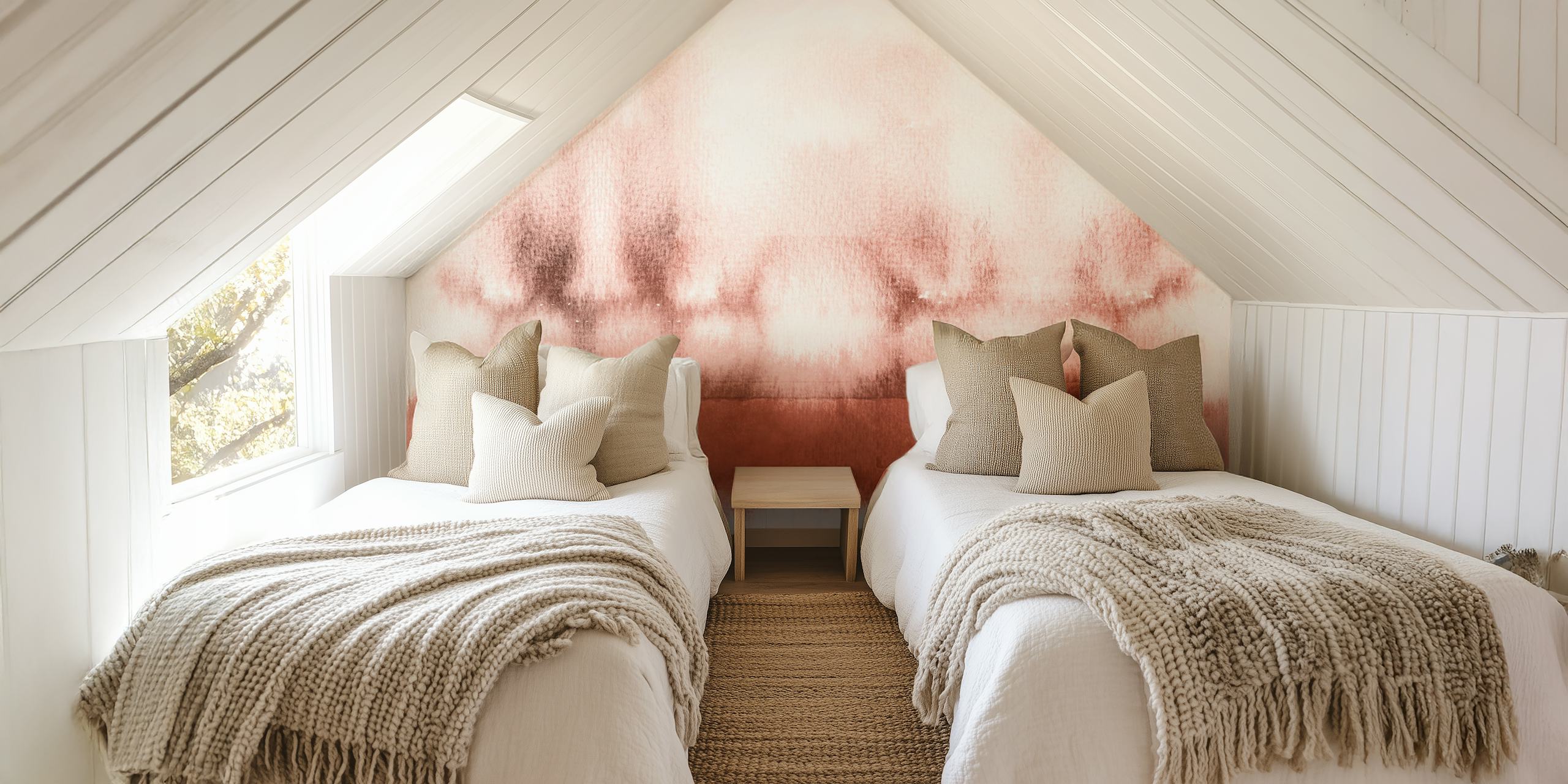 Rustic hues watercolor wallpaper in room setting