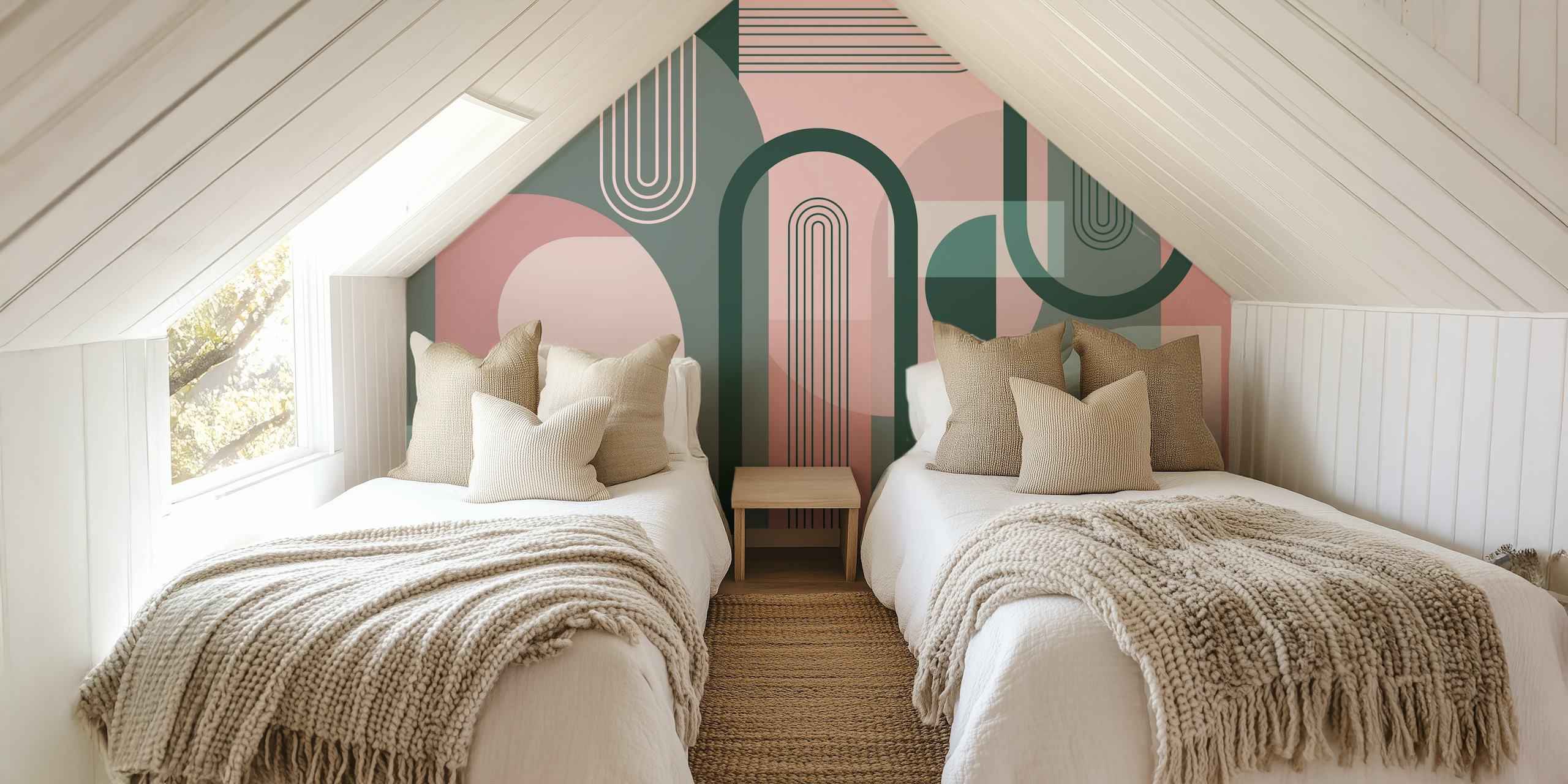 Abstract geometric shapes in pink and green wallpaper