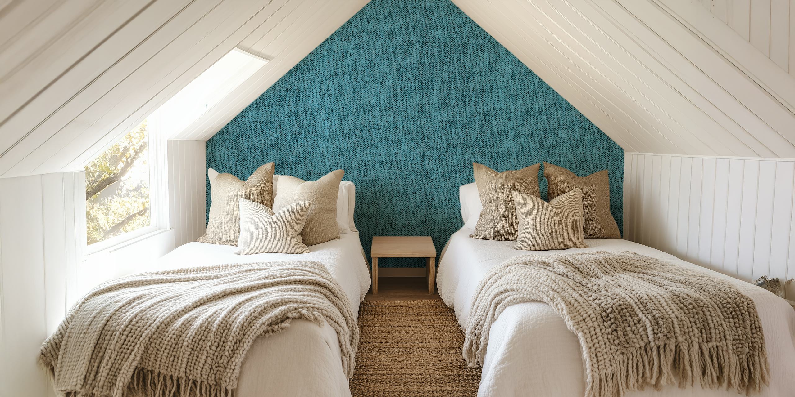 Tapeta Teal Textile prikazana u sobi