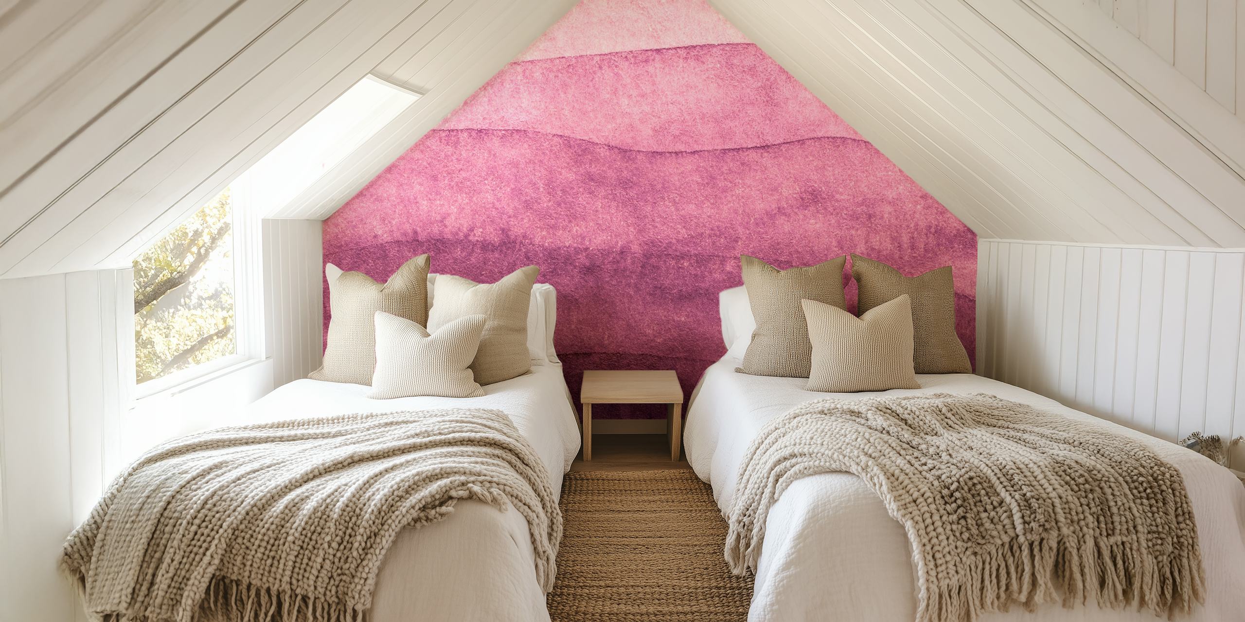 Purple watercolor waves wallpaper in a room