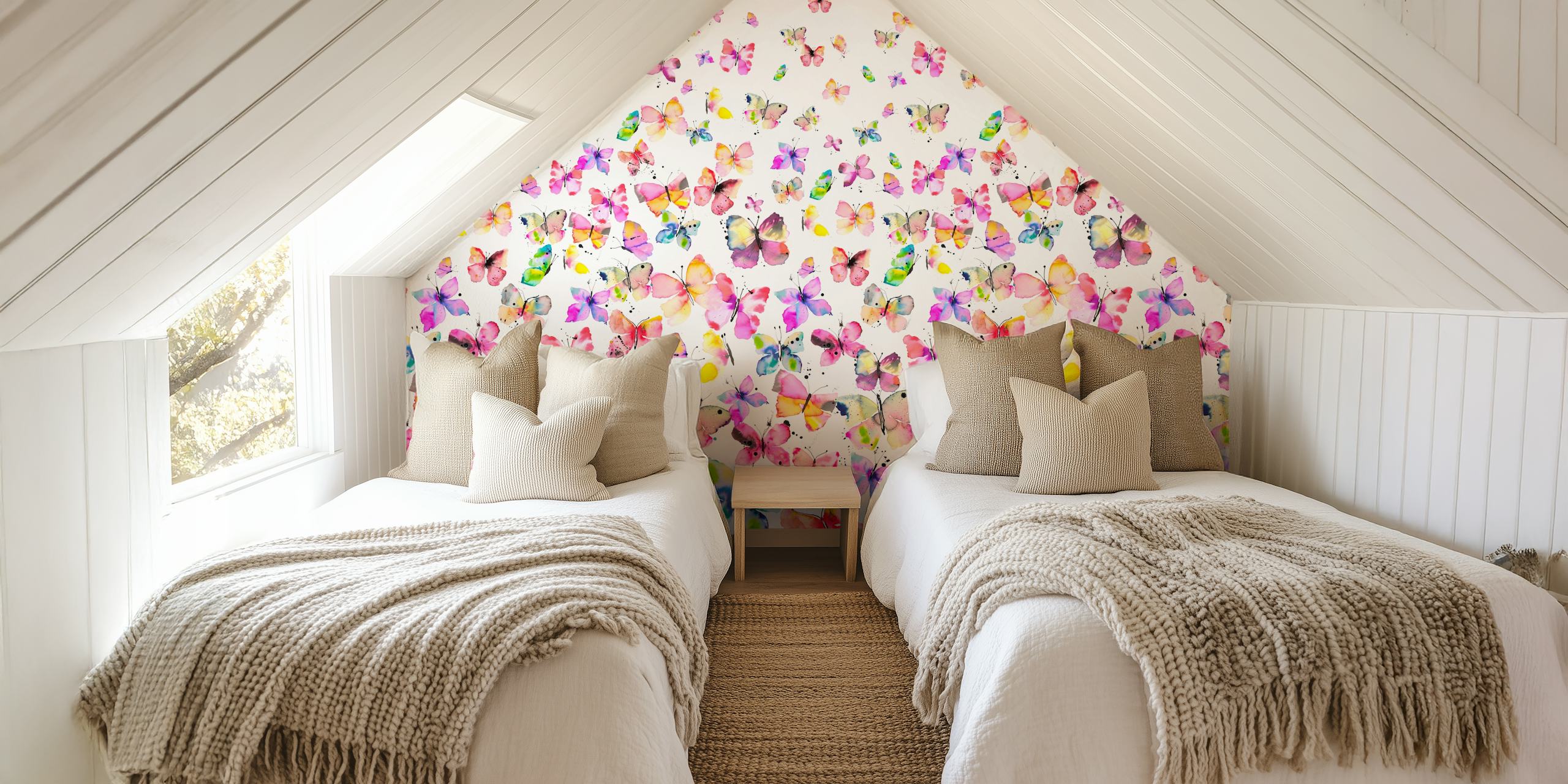 Χρωματιστές watercolor butterflies σε ένα μοτίβο degrade σε τοιχογραφία