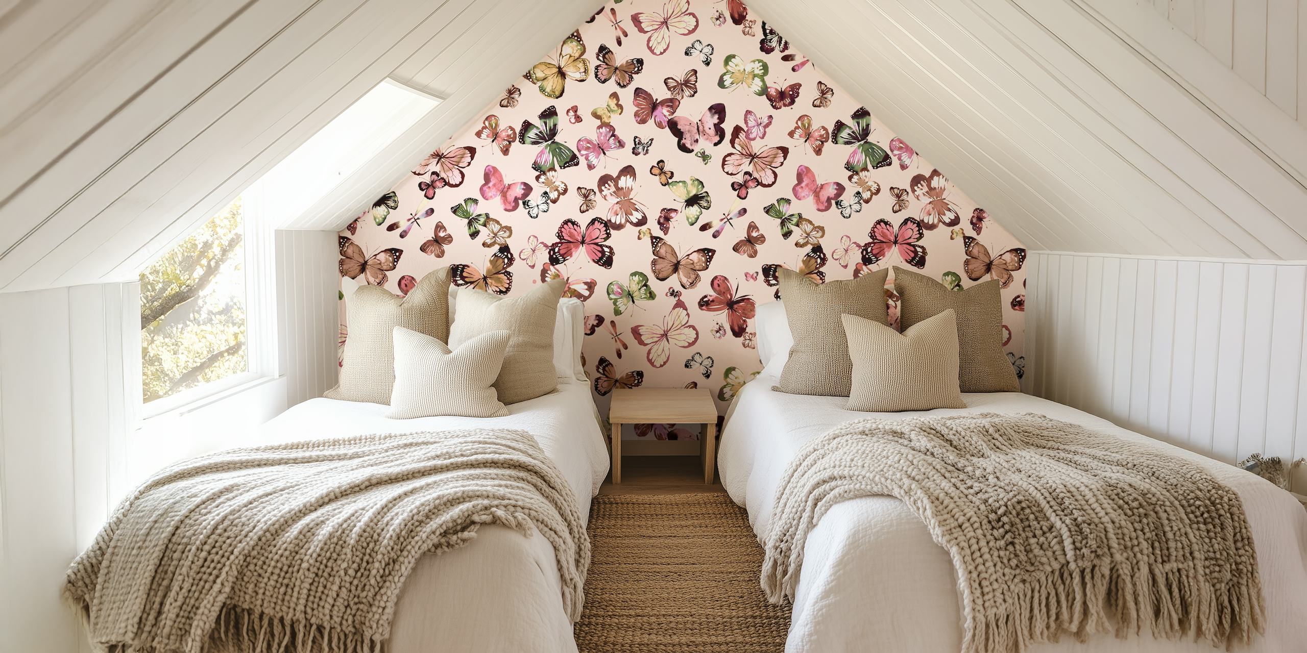 Pink butterflies wallpaper in a room