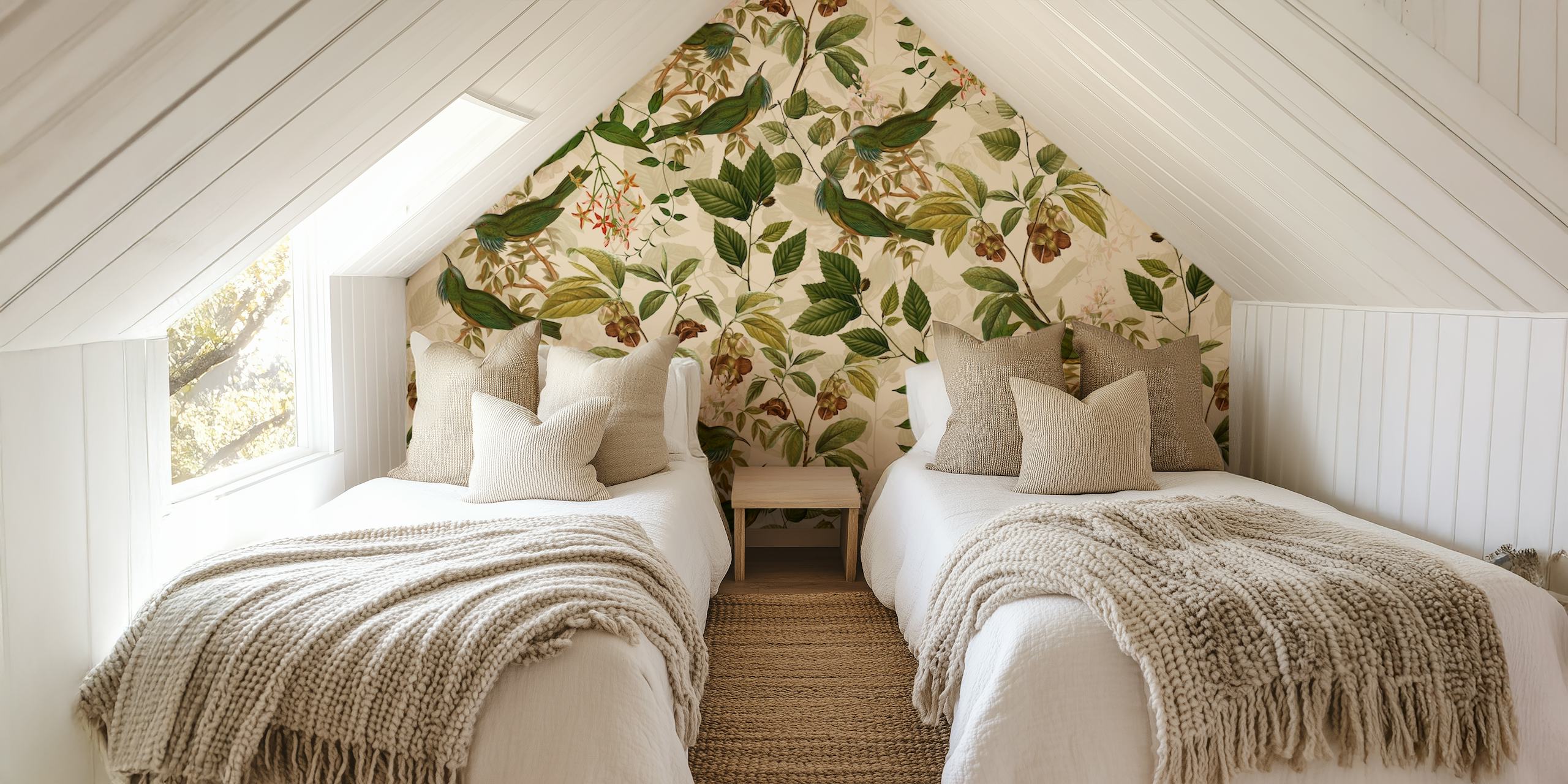Tropical bird and floral pattern wall mural