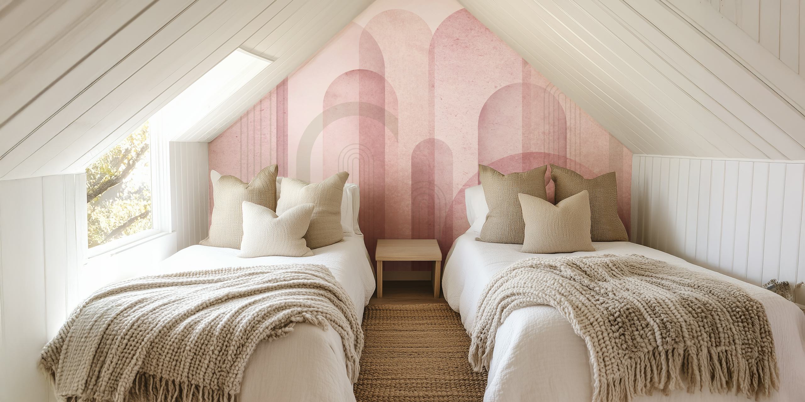 Pink Mid Century Arches wallpaper displayed in a room
