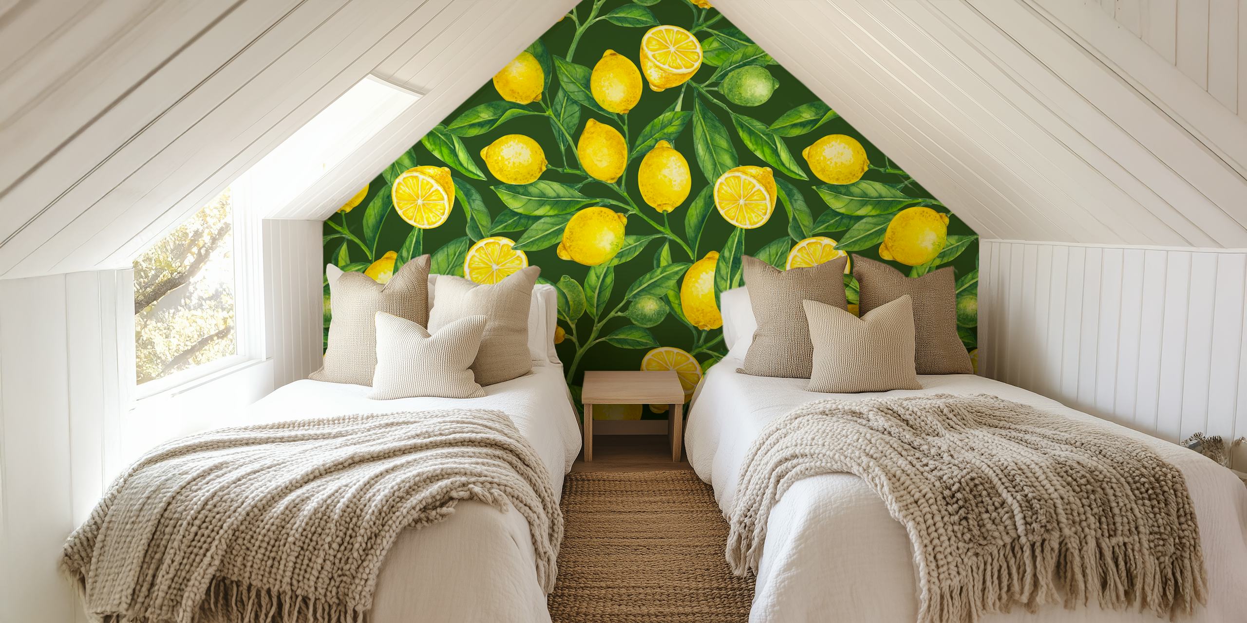 Lemon branches with yellow fruit and green leaves wallpaper