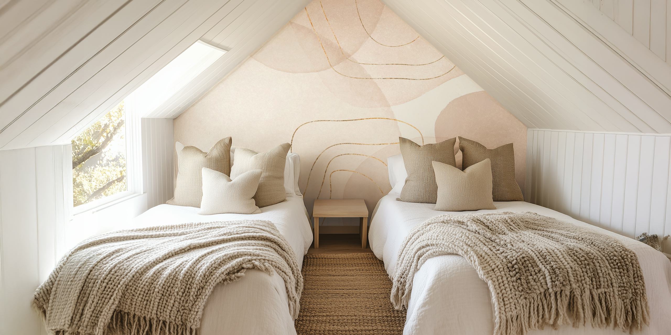 Abstract pastel design with gold lines and soft curves wallpaper