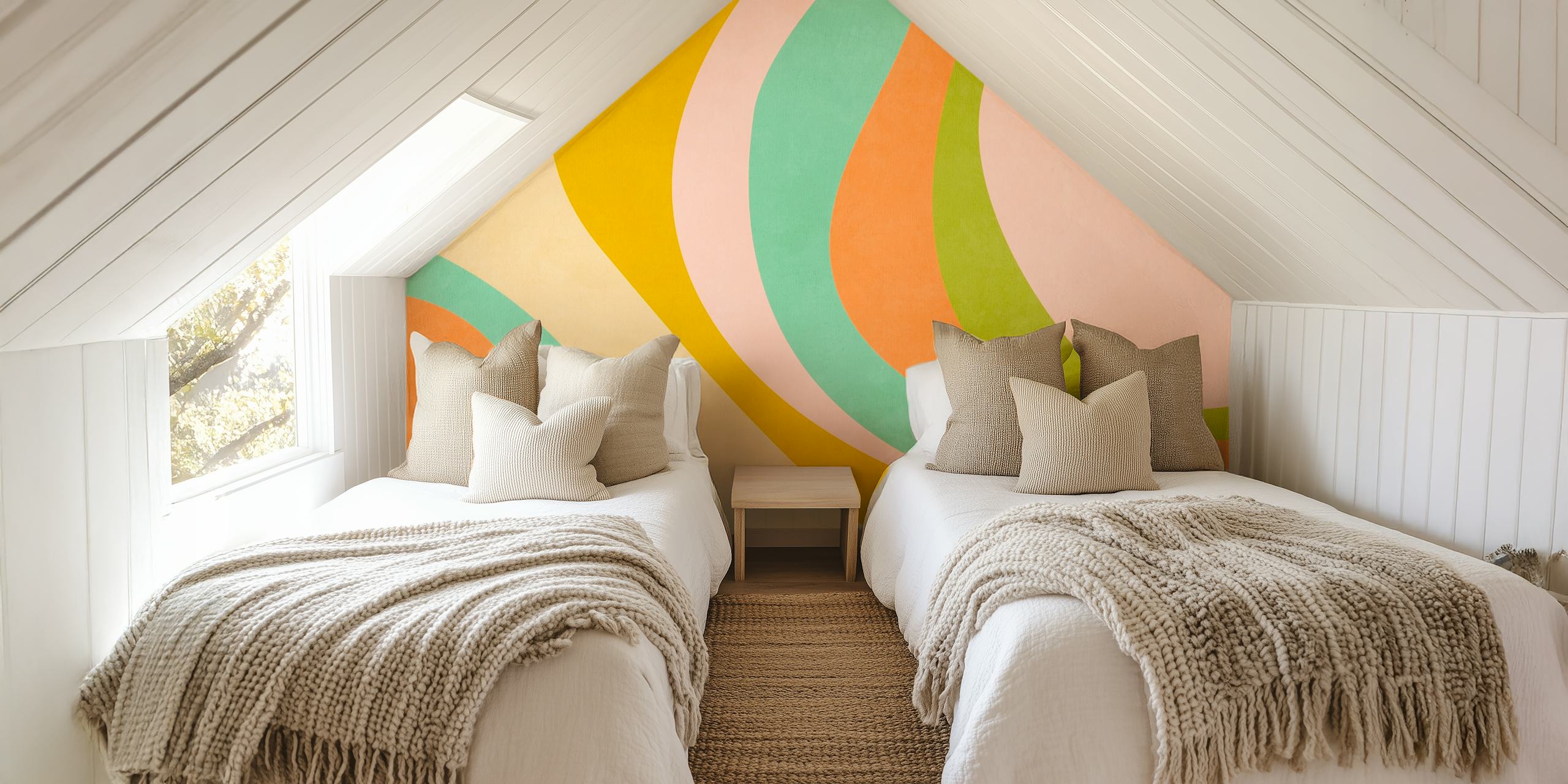 Mid century modern pastel tapetti huoneessa