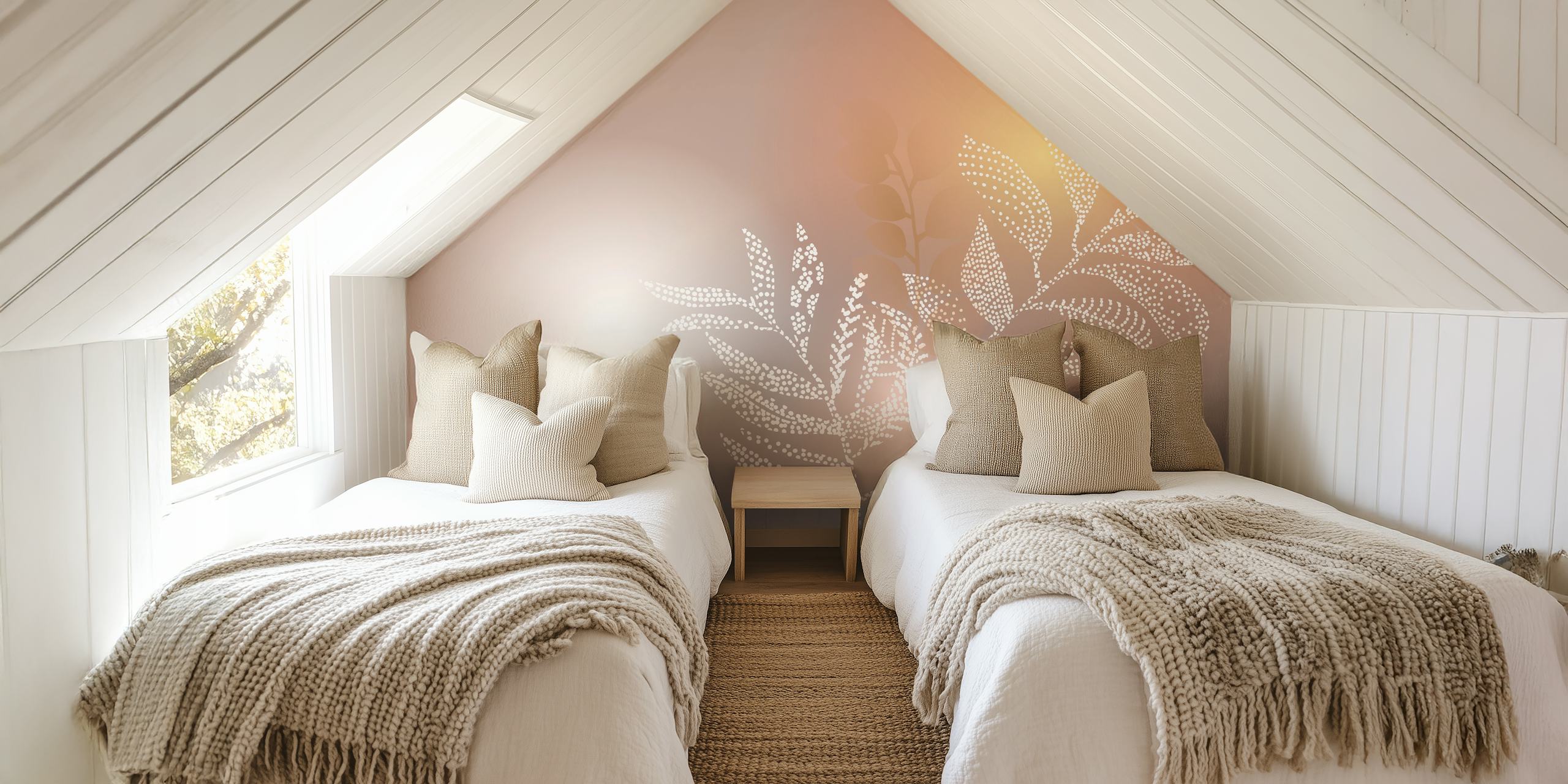 Ombre natural soft leaves wallpaper in a room