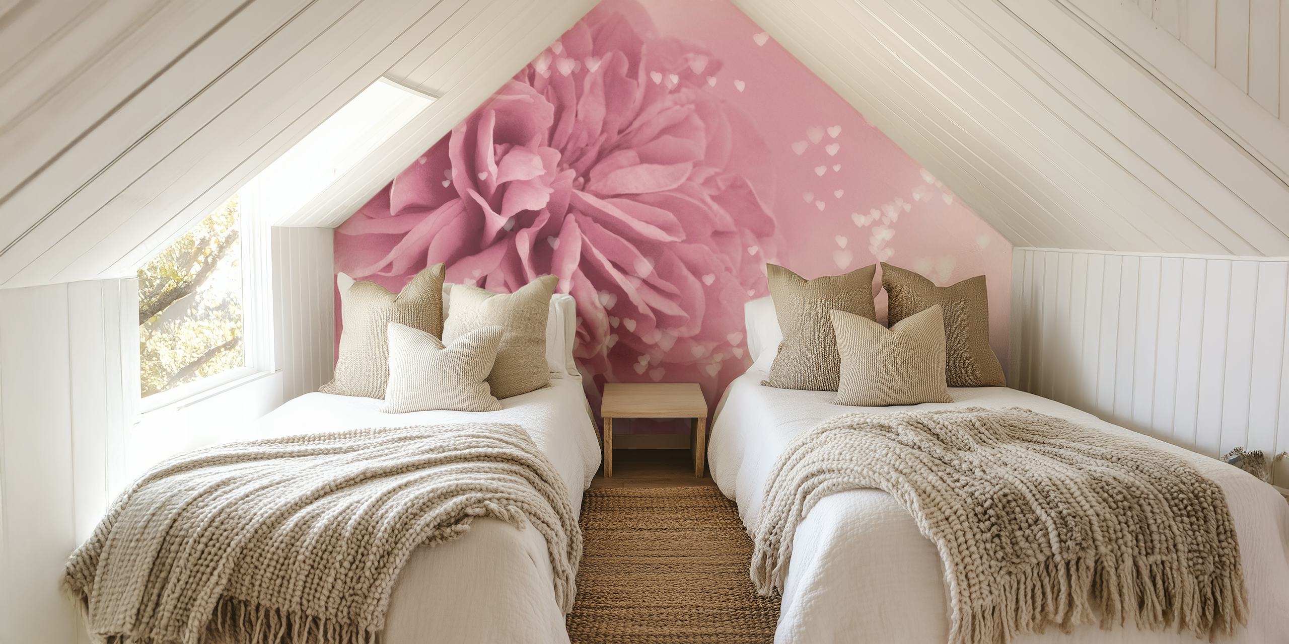 Photo murale élégante rose rose clair entourée de coeurs flottants