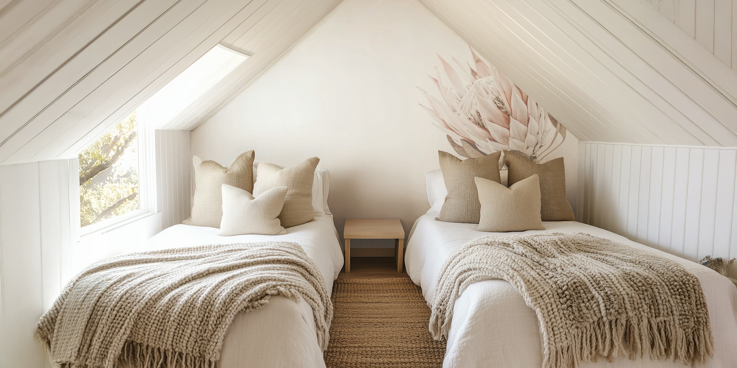 Protea Creme wall mural featuring a single pale protea bloom against a creamy background