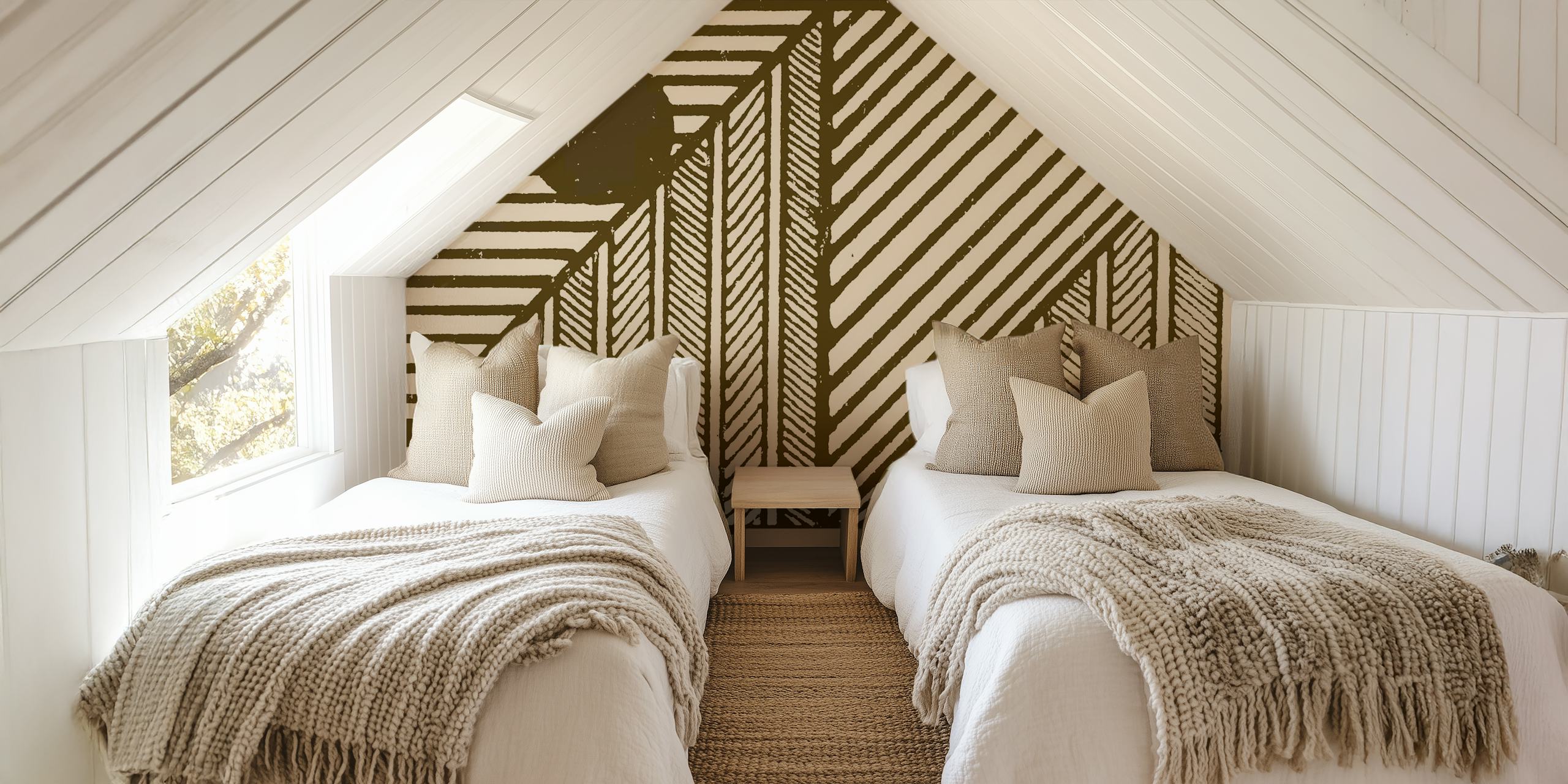 Geometric patterns in earthy tones featuring stripes and dots. Brown and beige wallpaper design.
