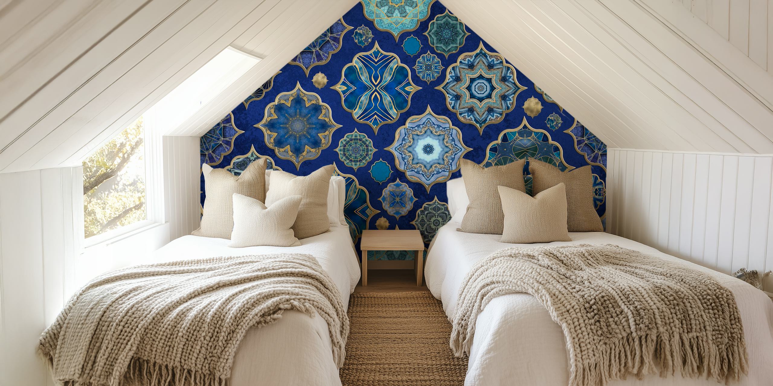 Blue Moroccan Tile wall mural with intricate geometric patterns