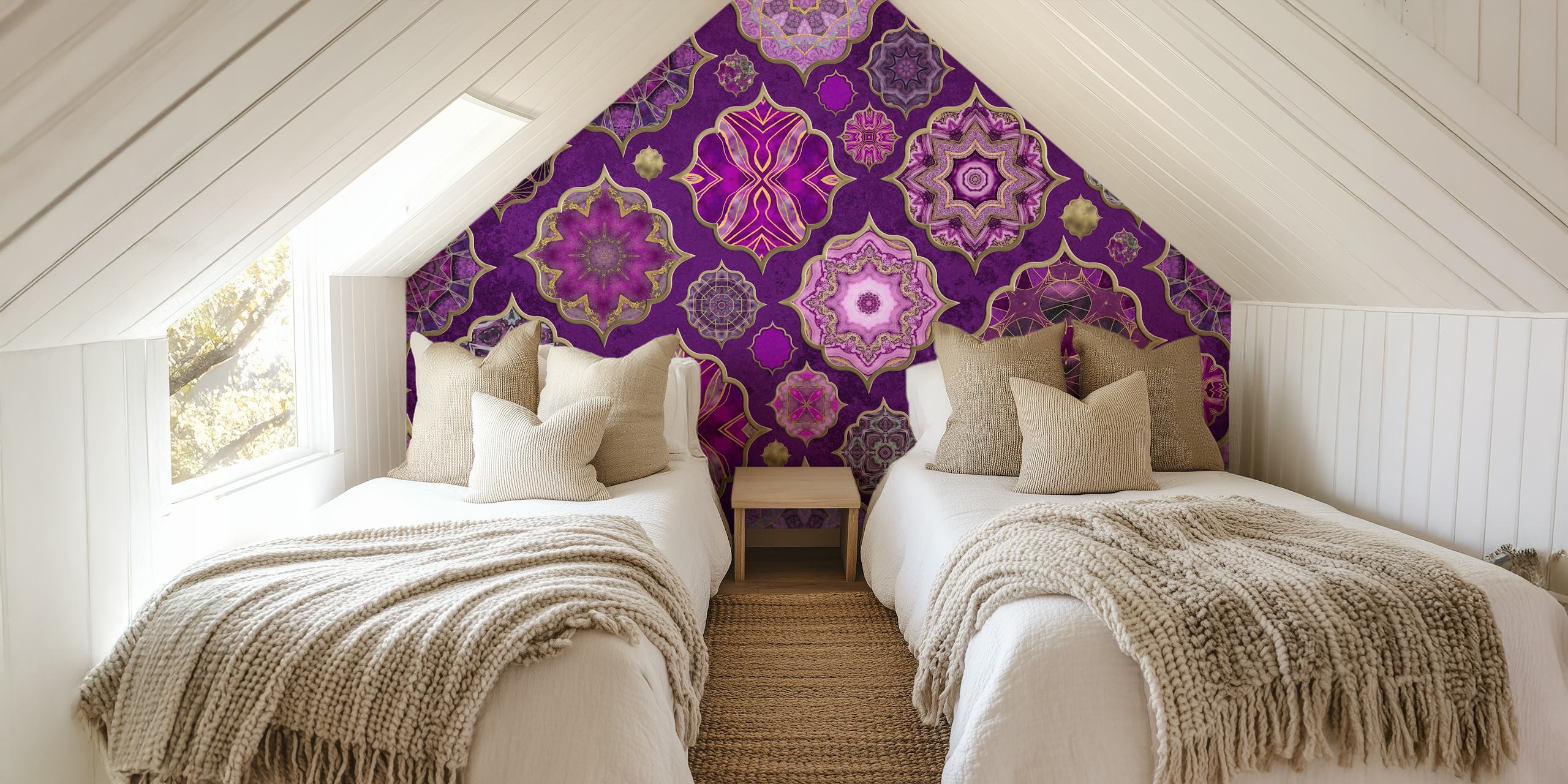 Purple Moroccan tile patterns with intricate designs wallpaper