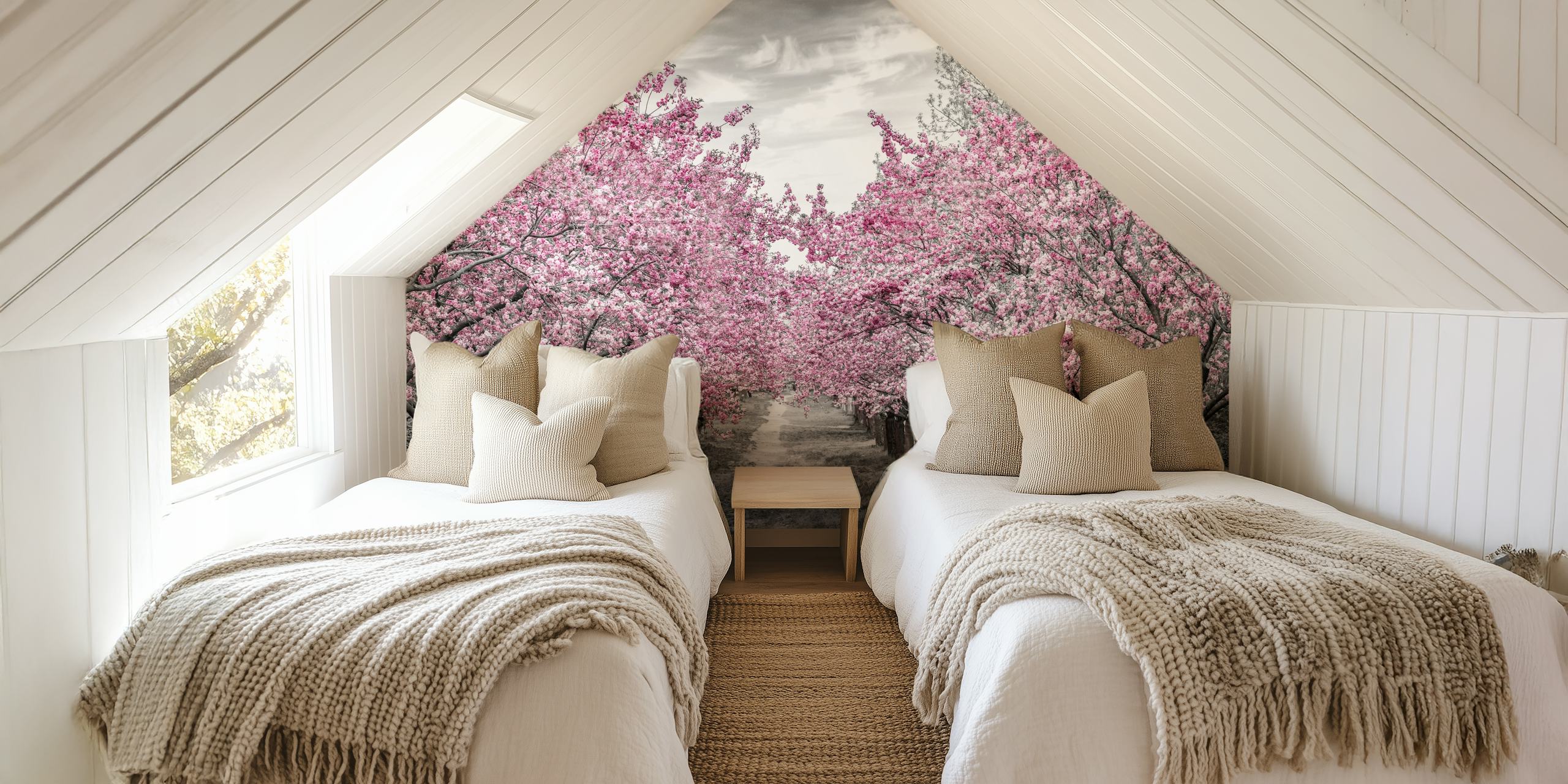 Cherry blossom wallpaper in a room