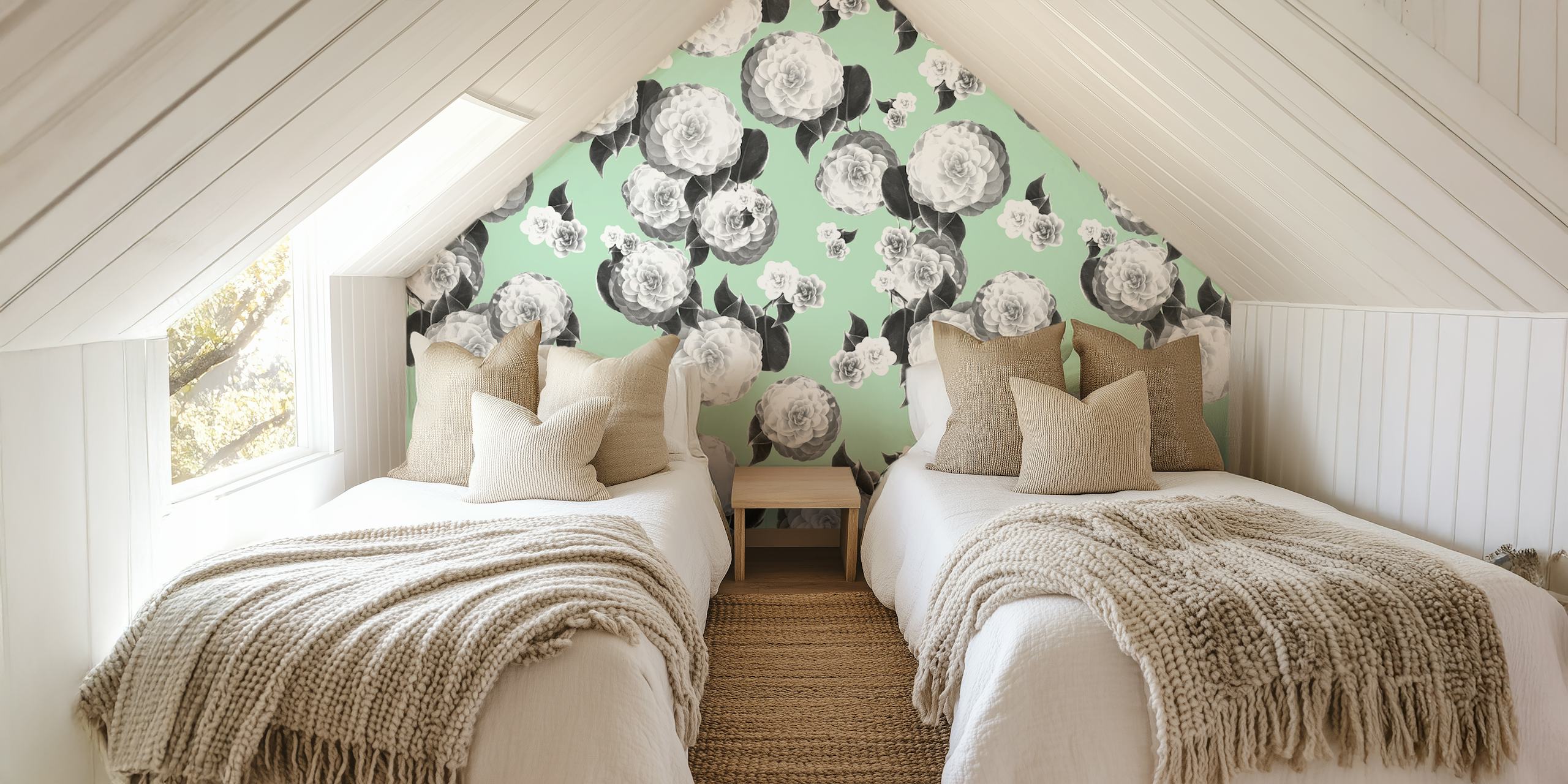 Floral wallpaper design in a room