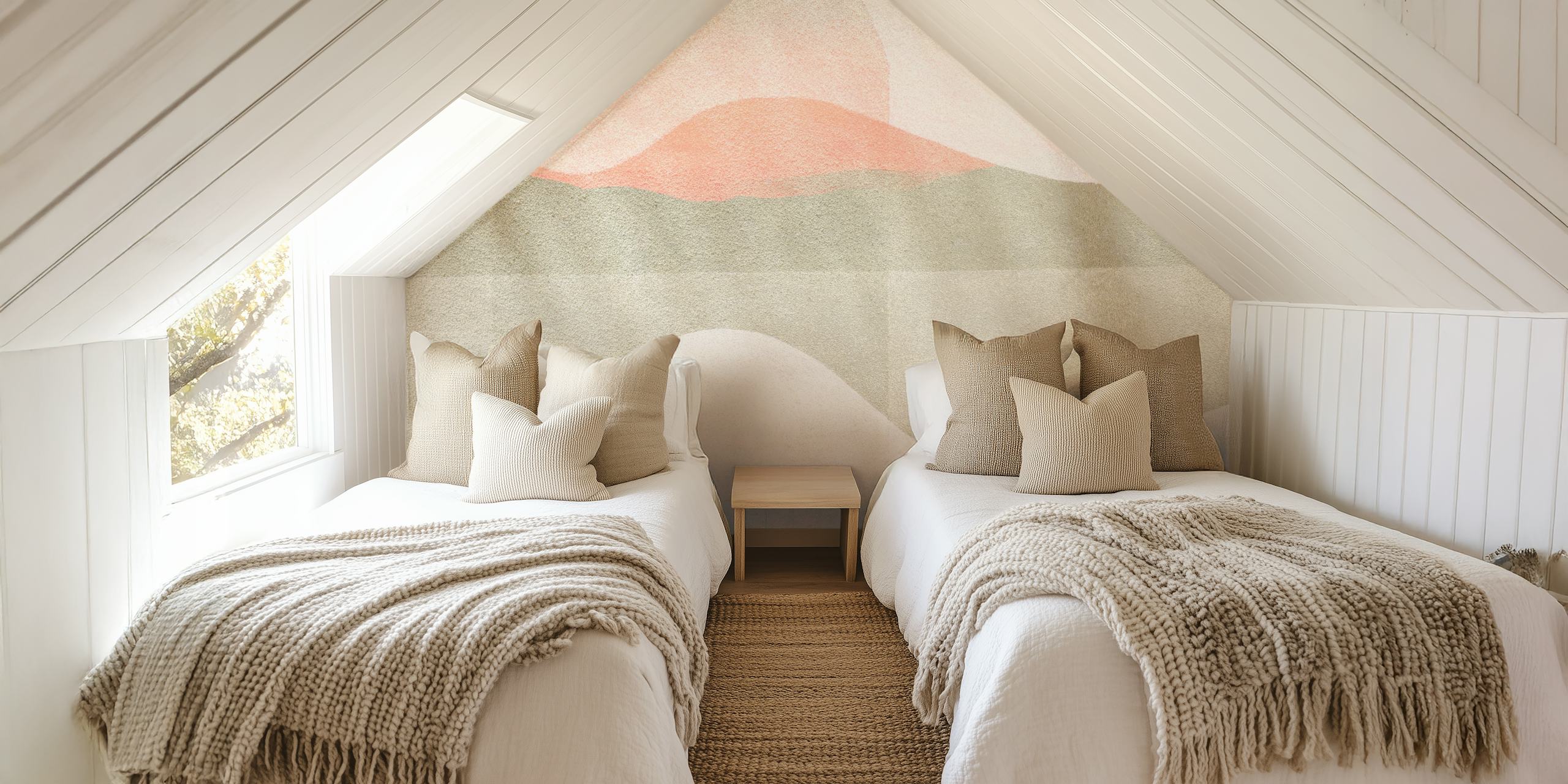Abstract waves in coral, beige, and gray colors wallpaper