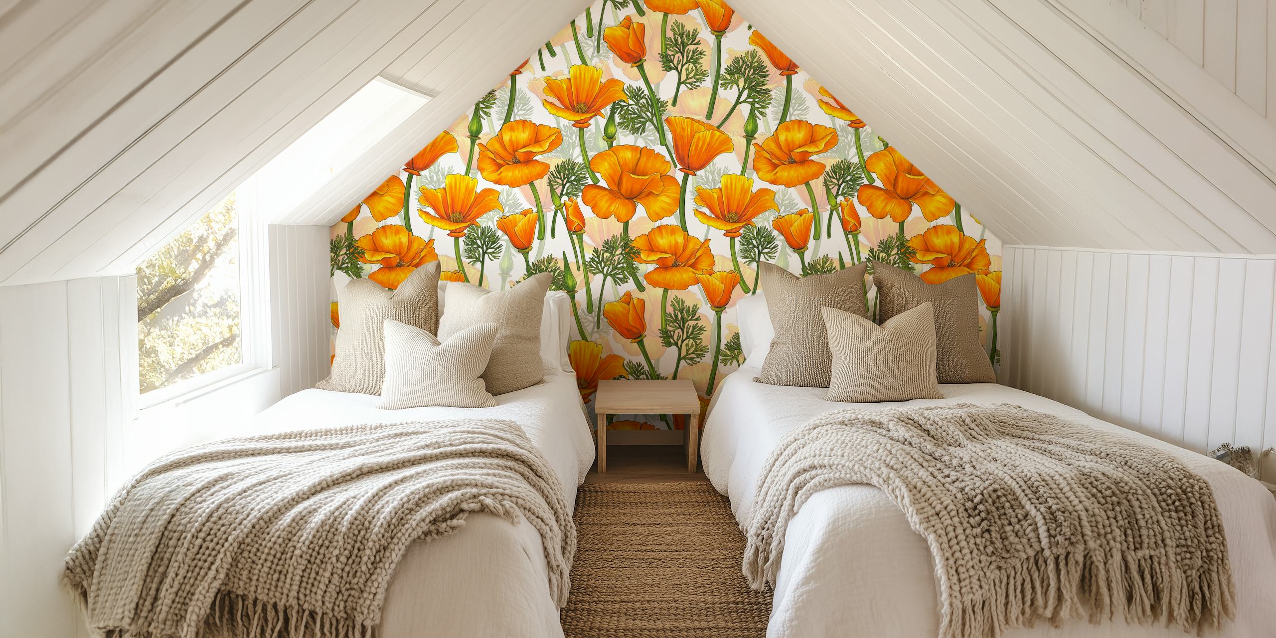 California poppies in vibrant orange and green colors wallpaper