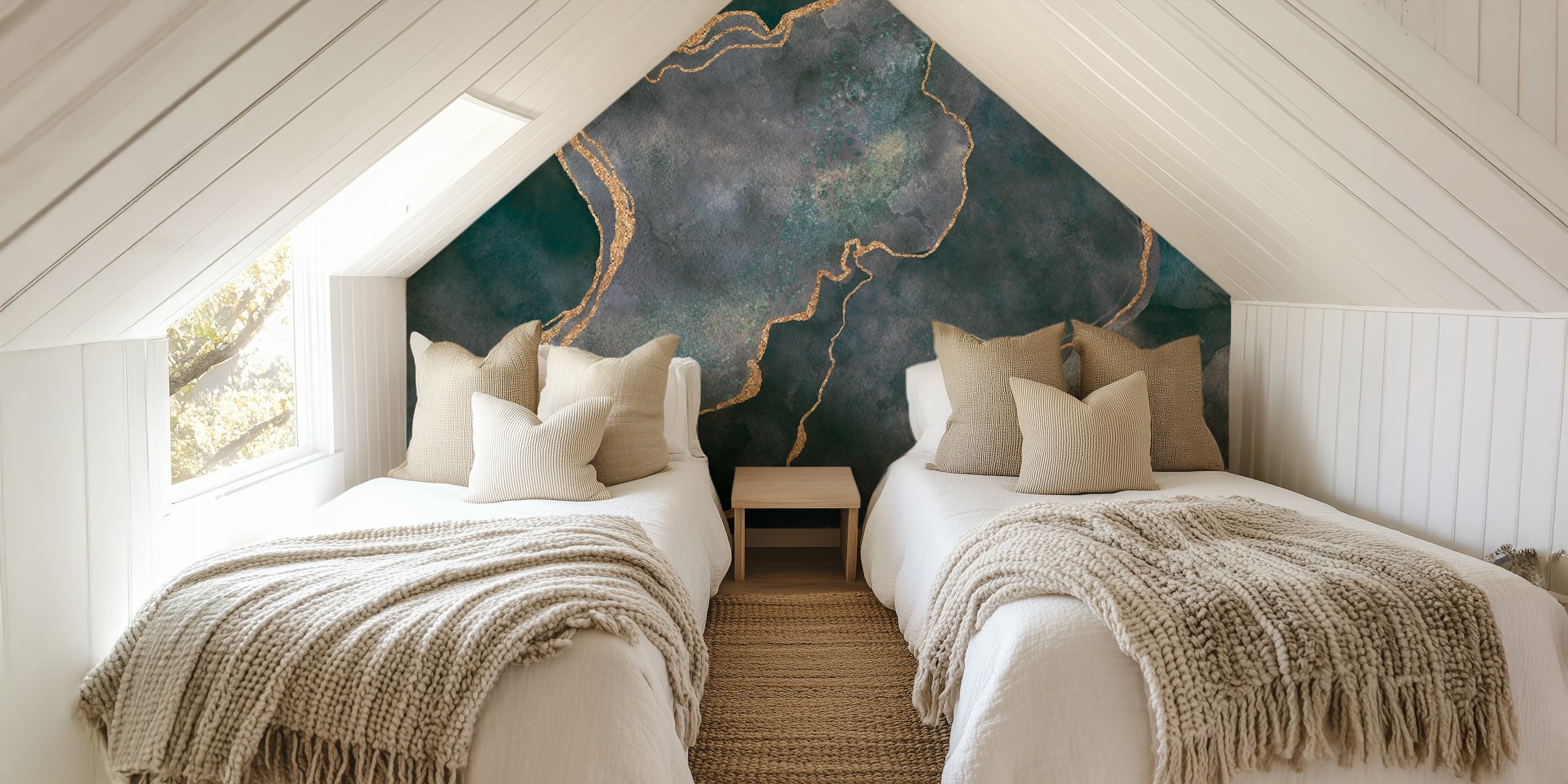 Elegant teal and grey marble pattern wall mural