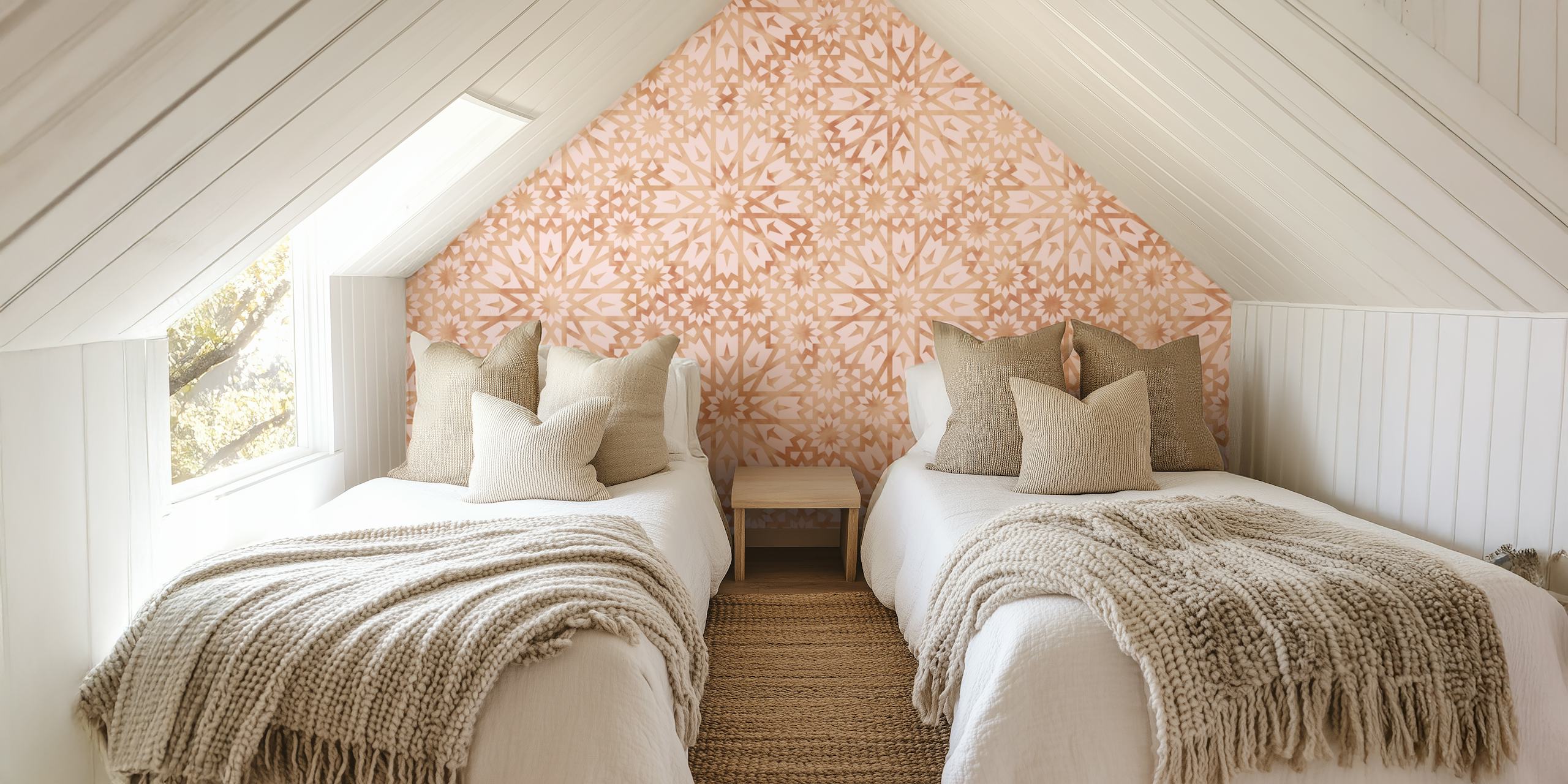 Carta da parati Tangier Tiles Warm Pink in una stanza