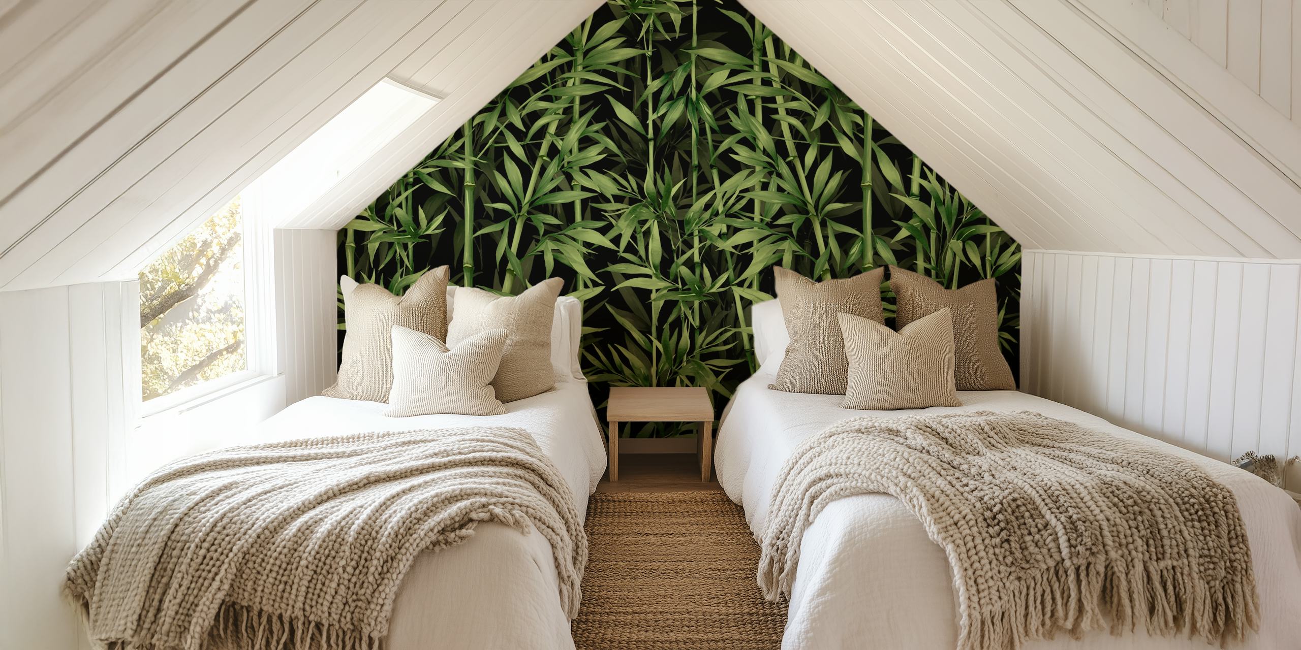 Green bamboo leaves on a dark background wallpaper