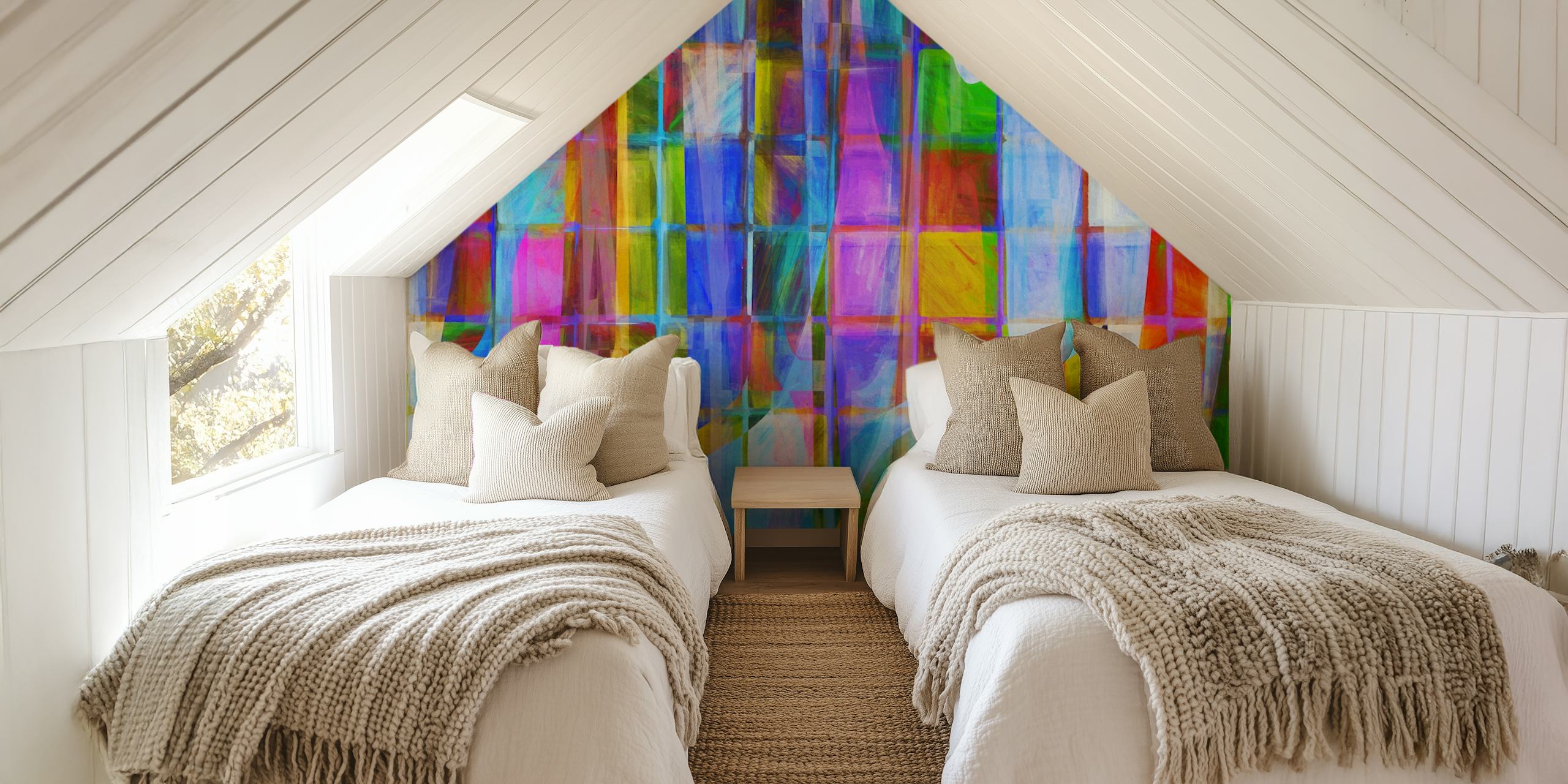 Colorful abstract geometric shapes in vibrant hues wallpaper