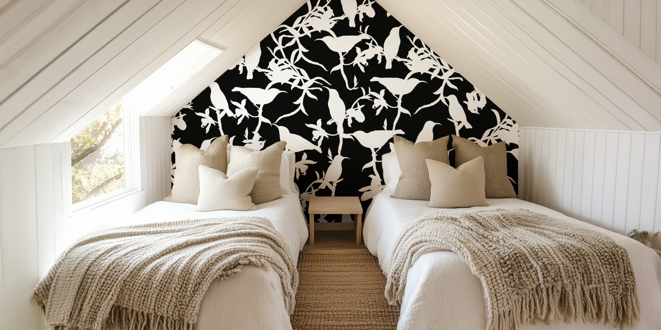 Hummingbird chinoiserie černobrá tapeta