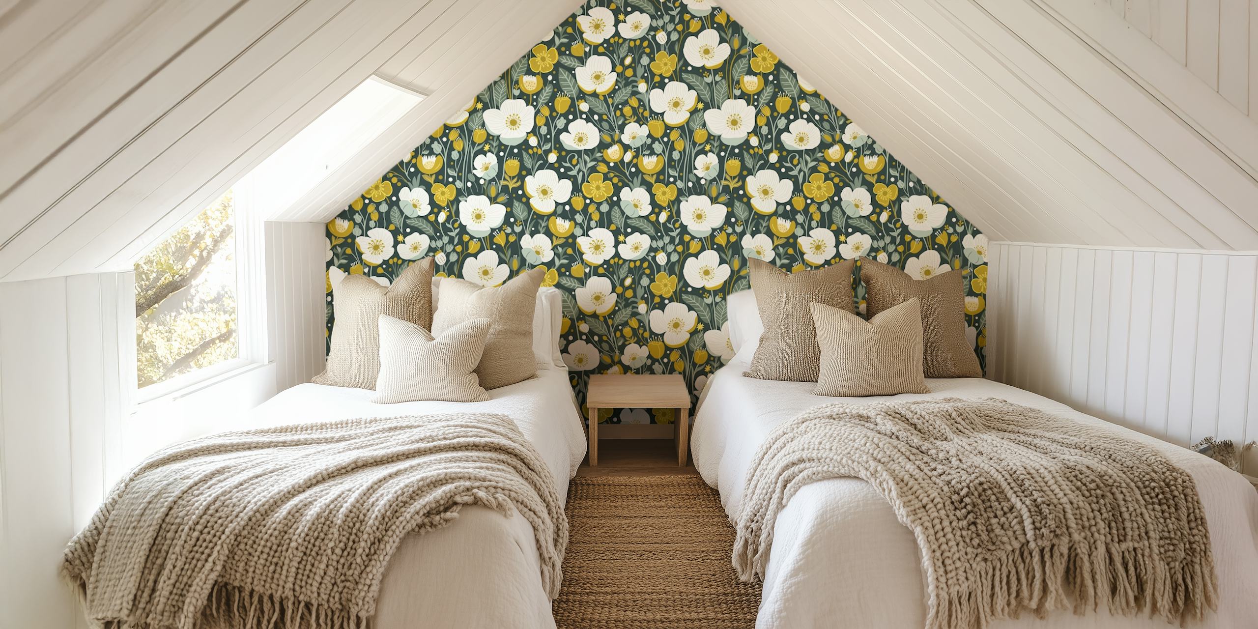 Buttercups and foliage wall mural for home decor