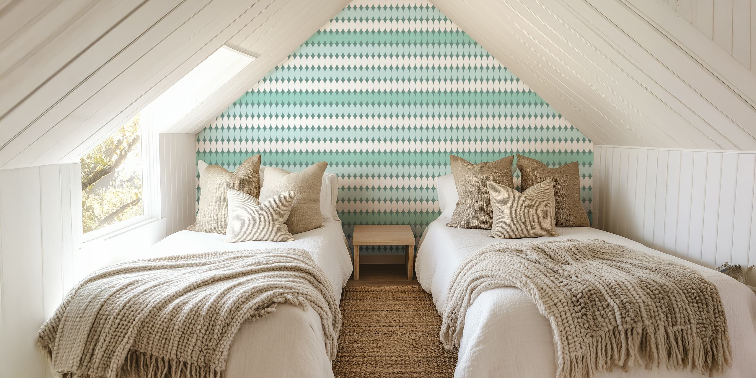 Wandbild „Minty Ovals“ mit rhythmischen grünen ovalen Mustern auf weißem Hintergrund