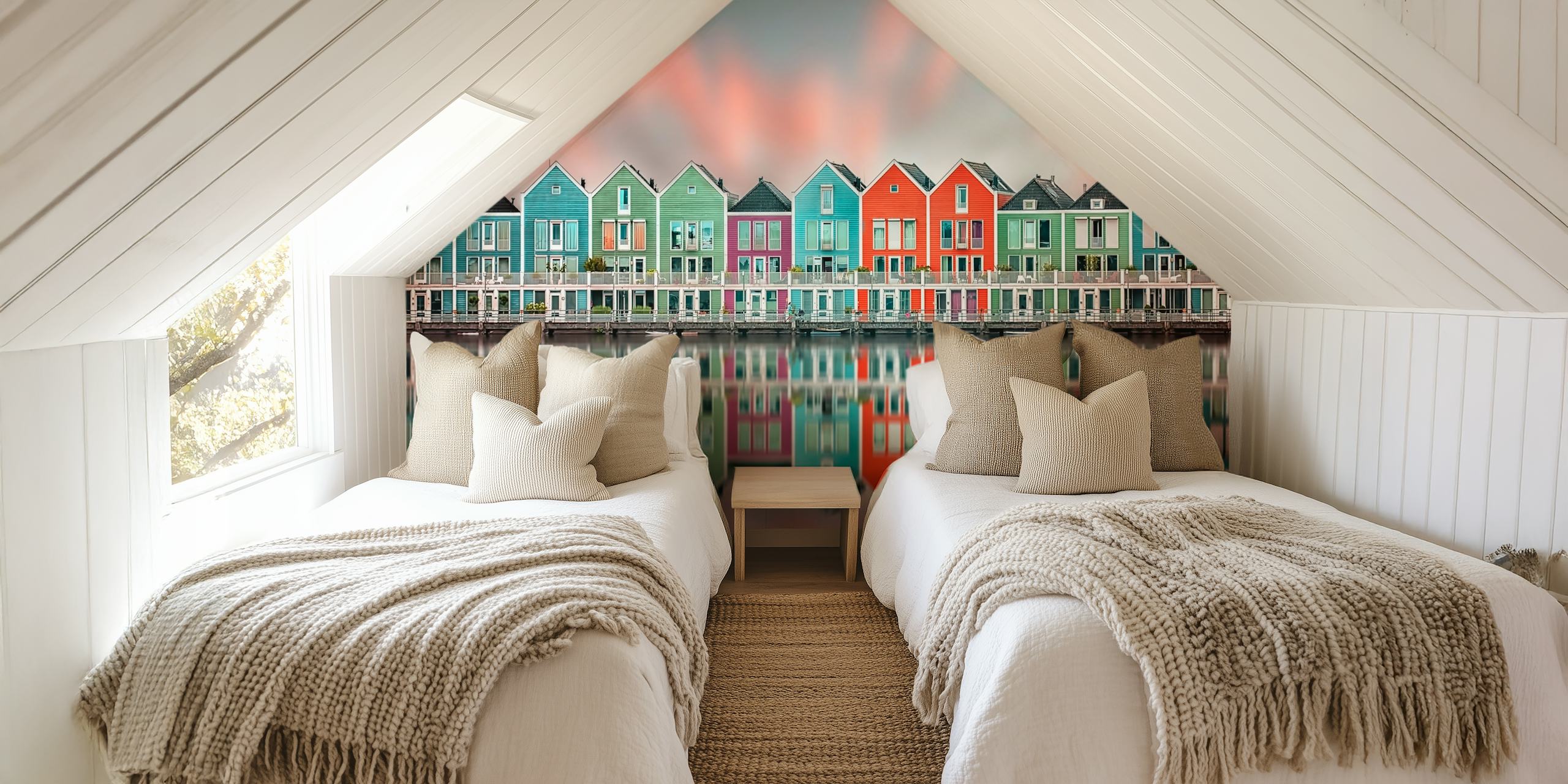 Fototapete Bunte häuser am wasser