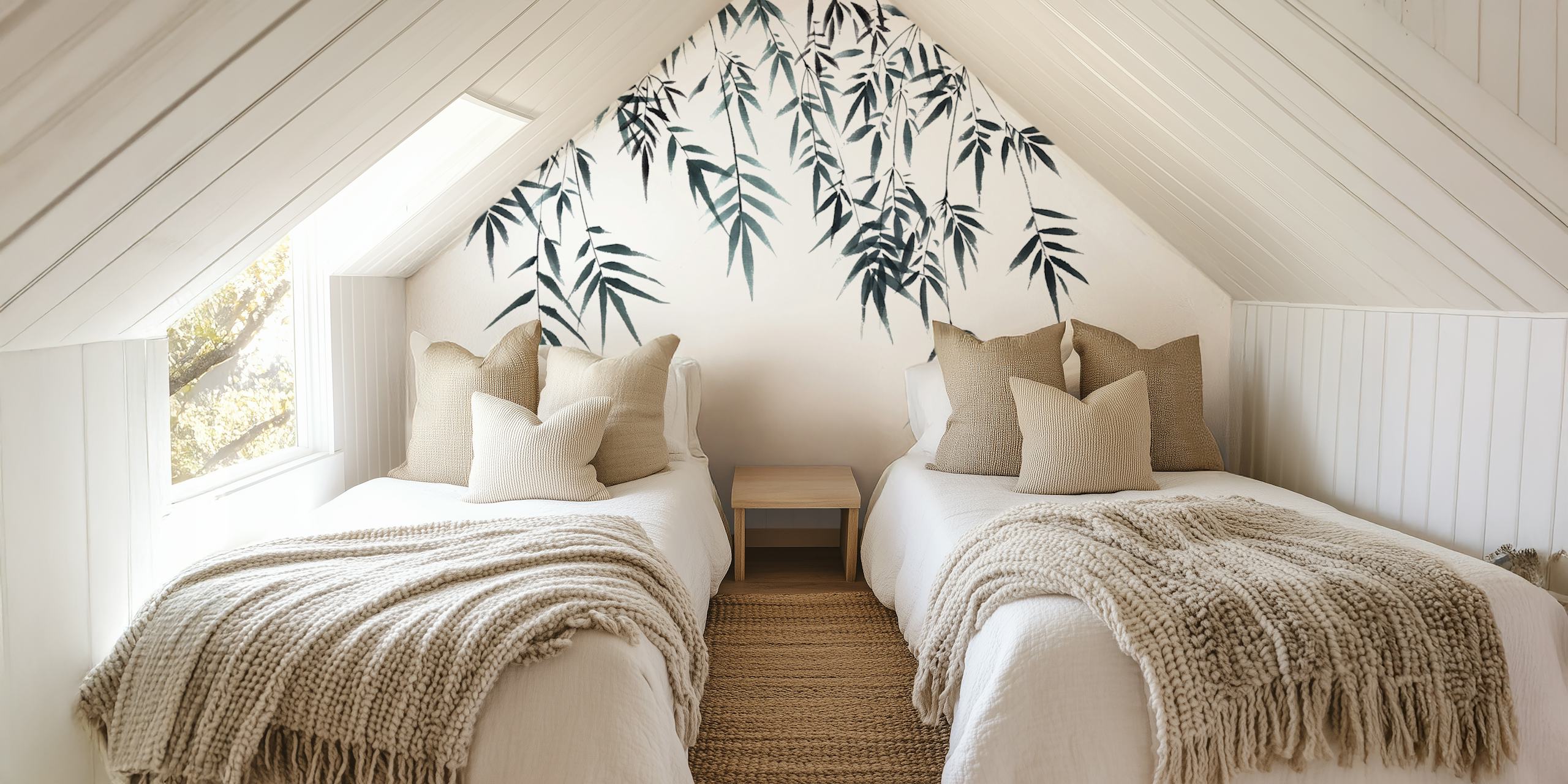 Bamboe bladeren in zwart en wit stijlvol design wallpaper