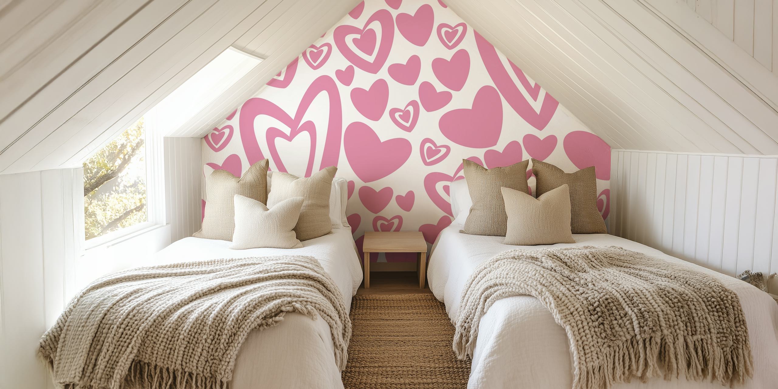 Pink hearts pattern wallpaper in a room
