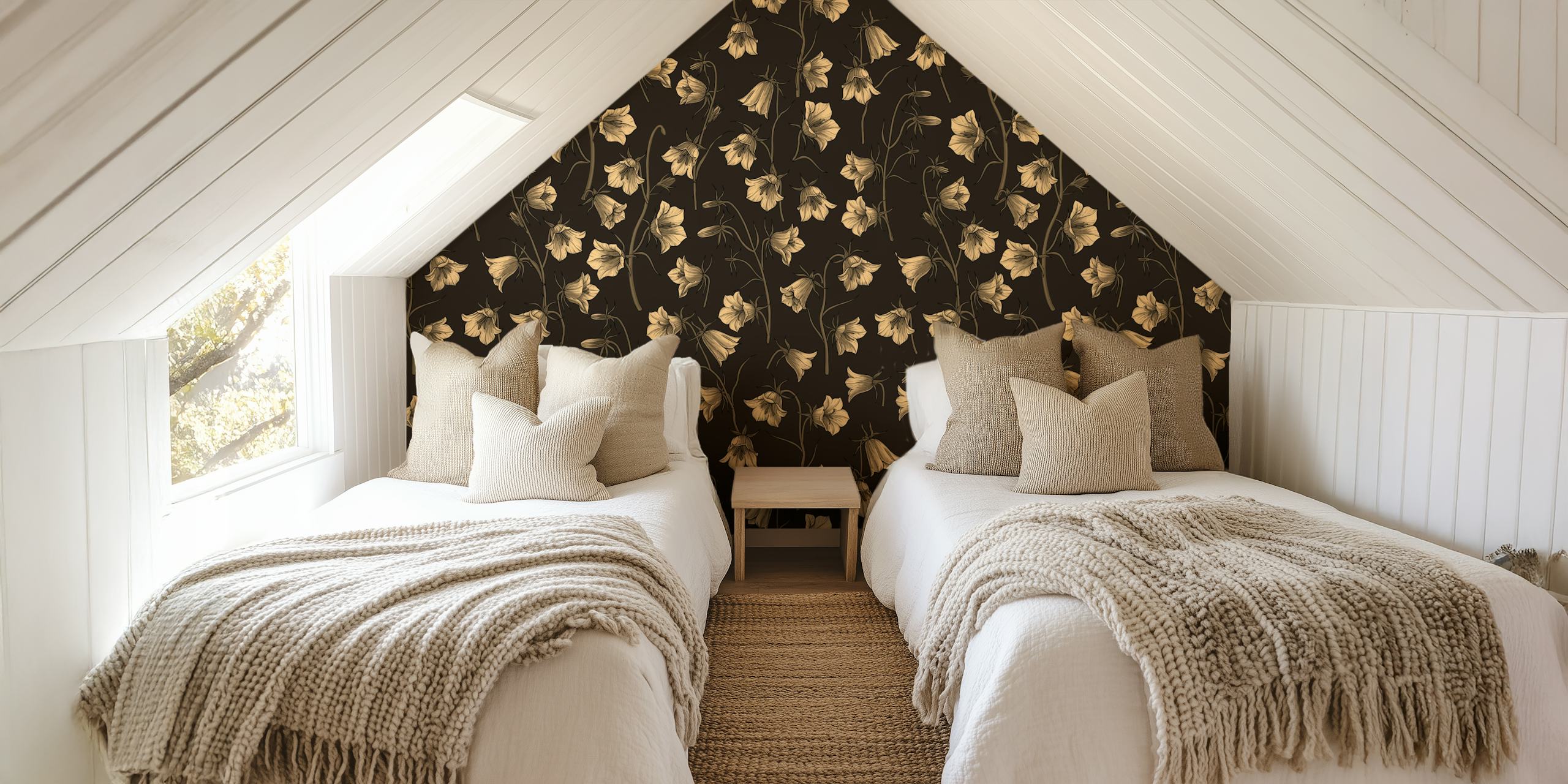 Midnight Bellflowers 7 wall mural with bell-shaped flowers on a dark background